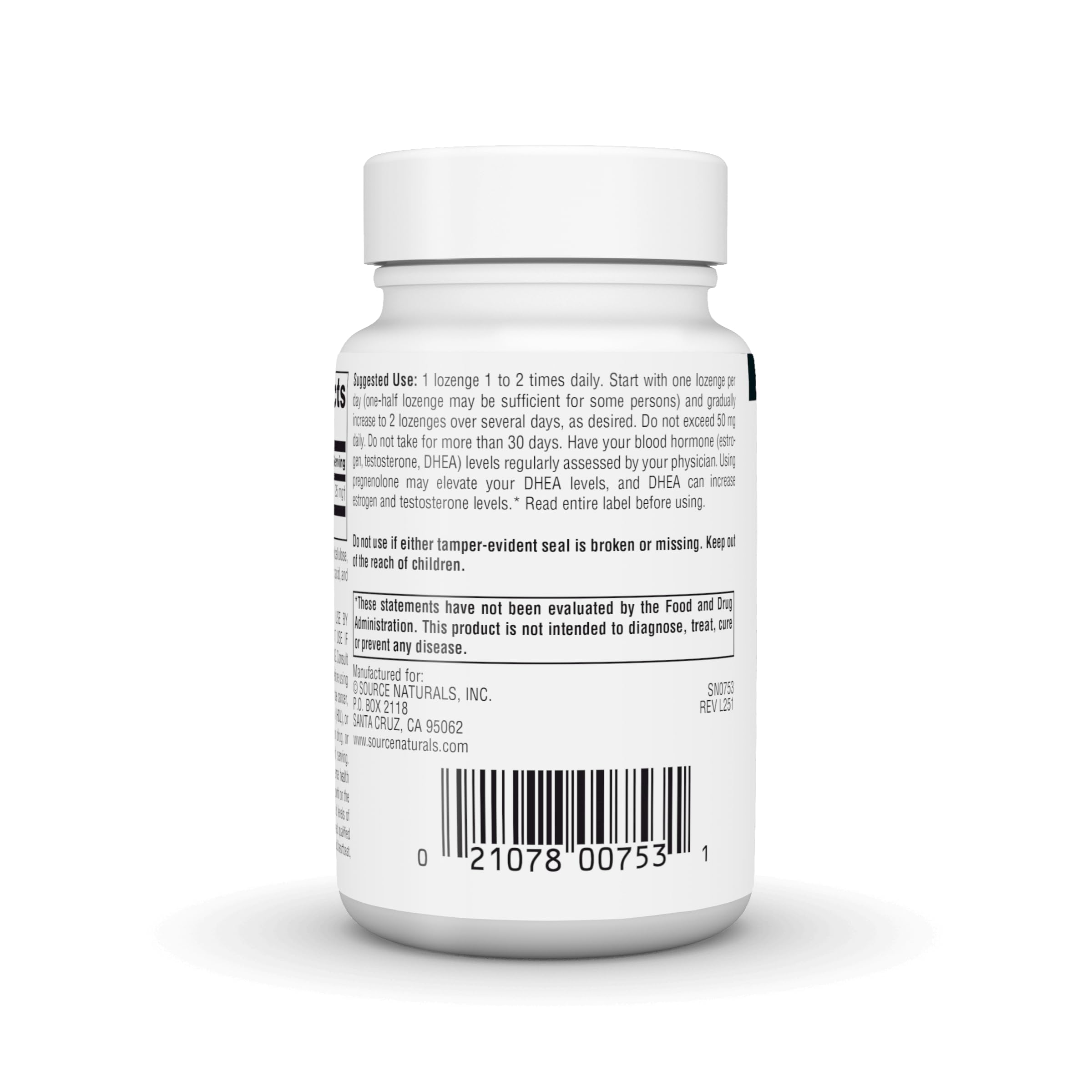 Source Naturals Pregnenolone Lozenge 50mg back view