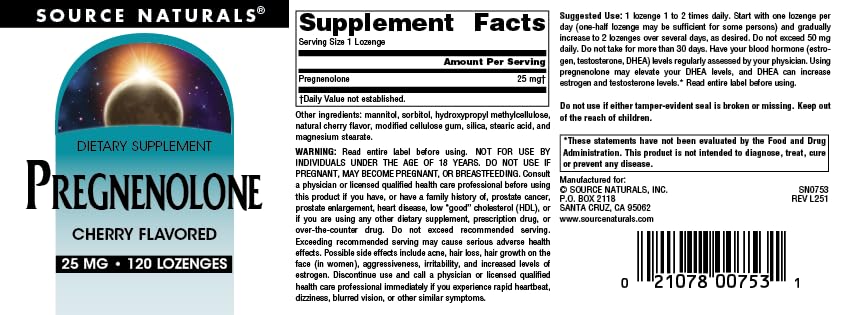 Source Naturals Pregnenolone Lozenge 50mg close-up of lozenge