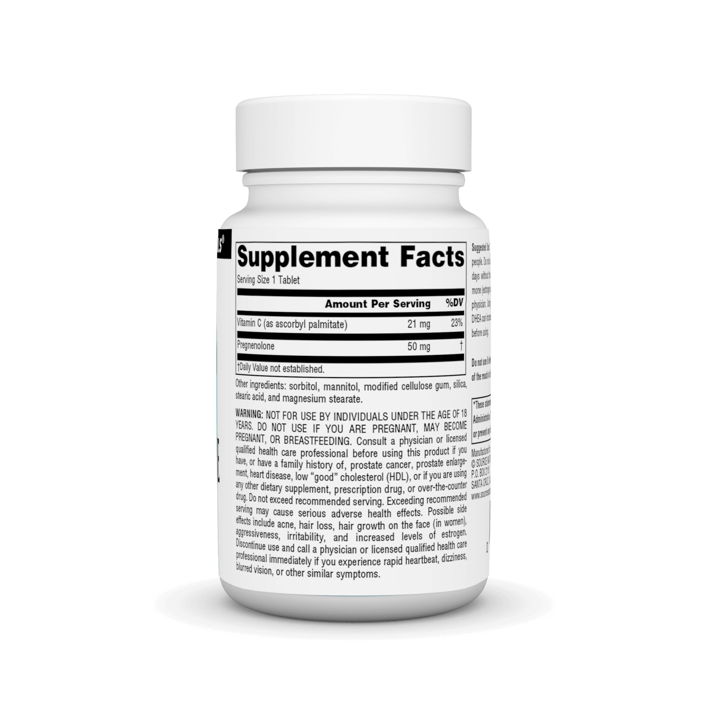 Source Naturals Pregnenolone Supplement 50mg side view