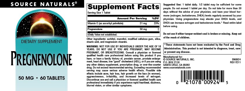 Source Naturals Pregnenolone Supplement 50mg tablet close-up