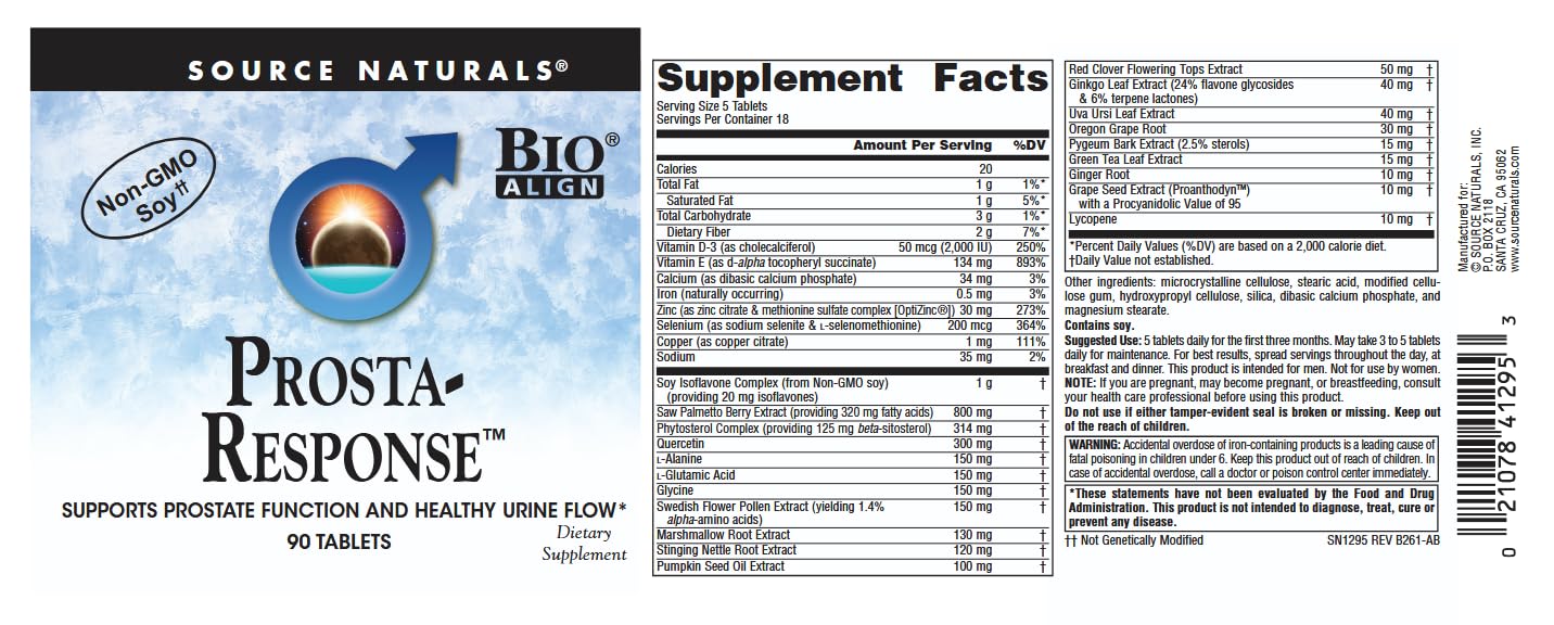 Source Naturals Prosta-Response supplement packaging details
