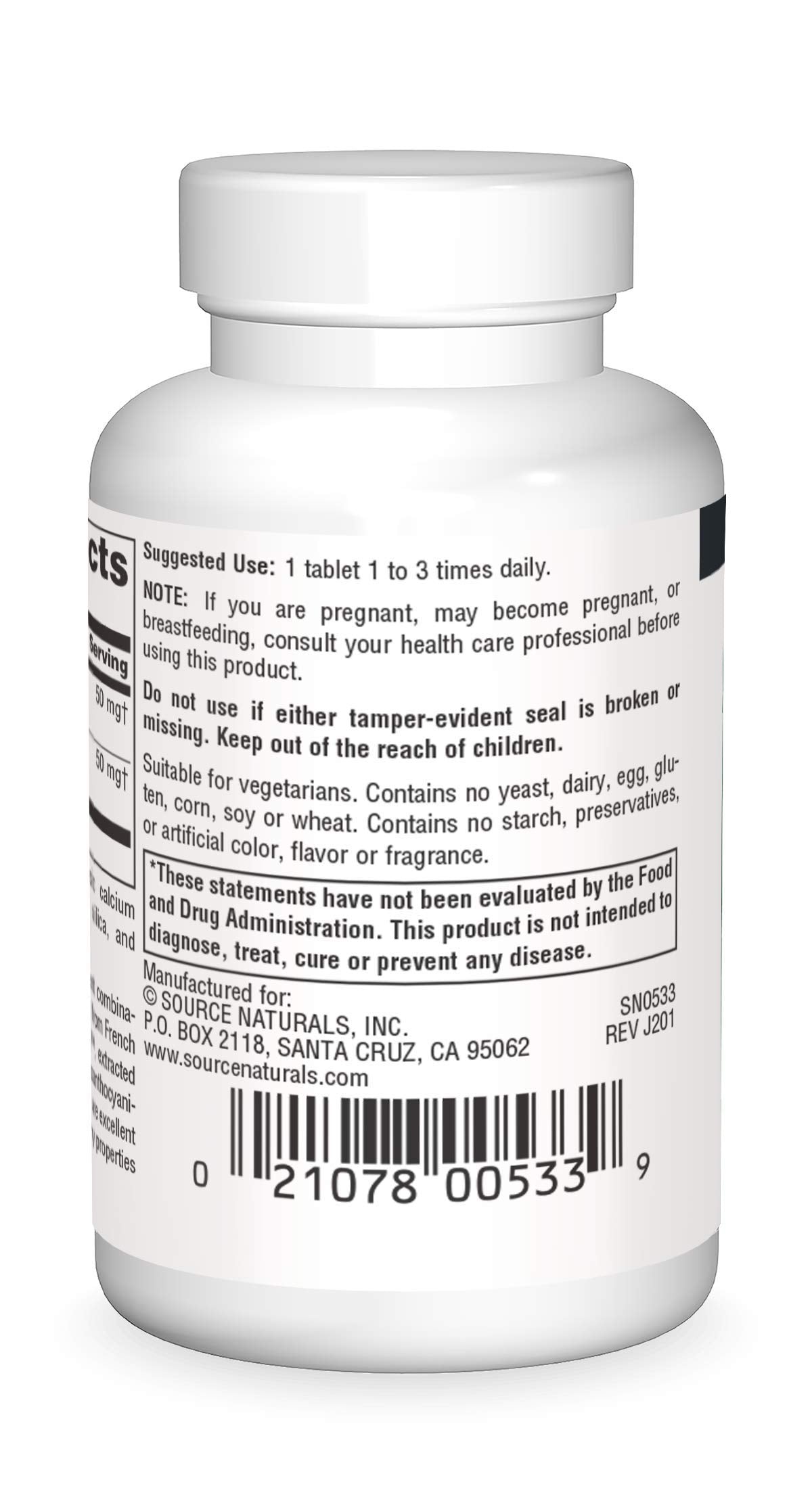 Source Naturals Pycnogenol & Grape Seed Extract packaging side view