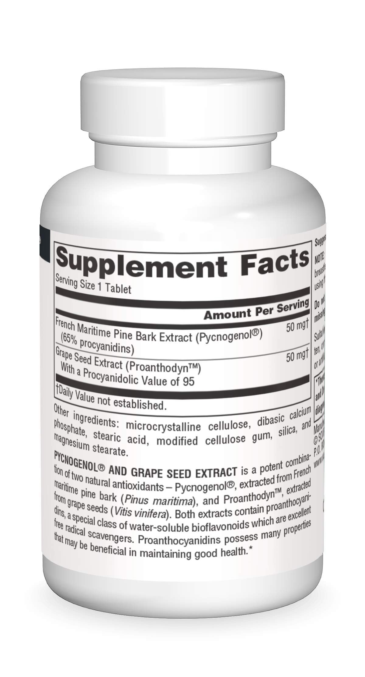 Source Naturals Pycnogenol & Grape Seed Extract tablet close-up
