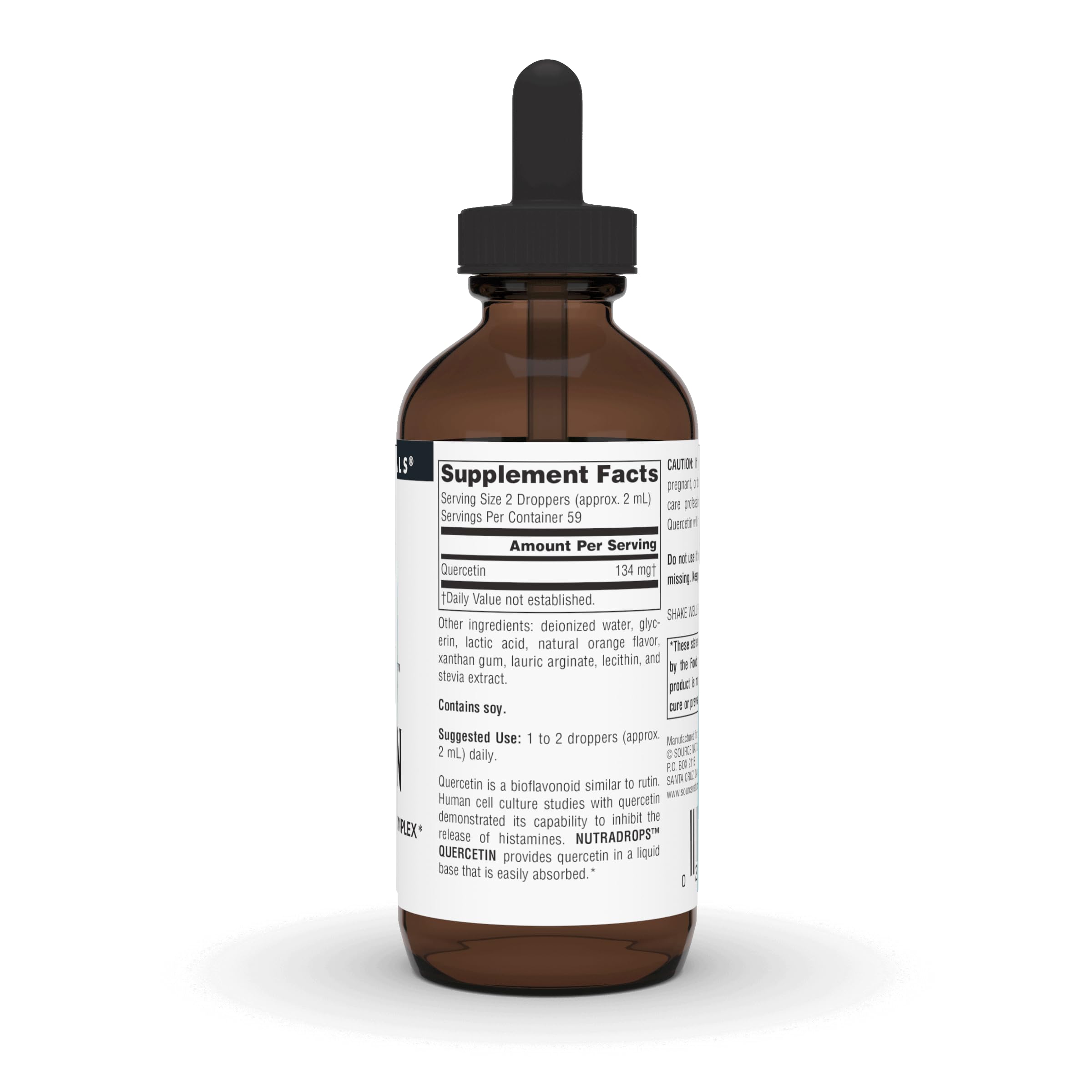 Source Naturals Quercetin NutraDrops 113g back view with ingredients