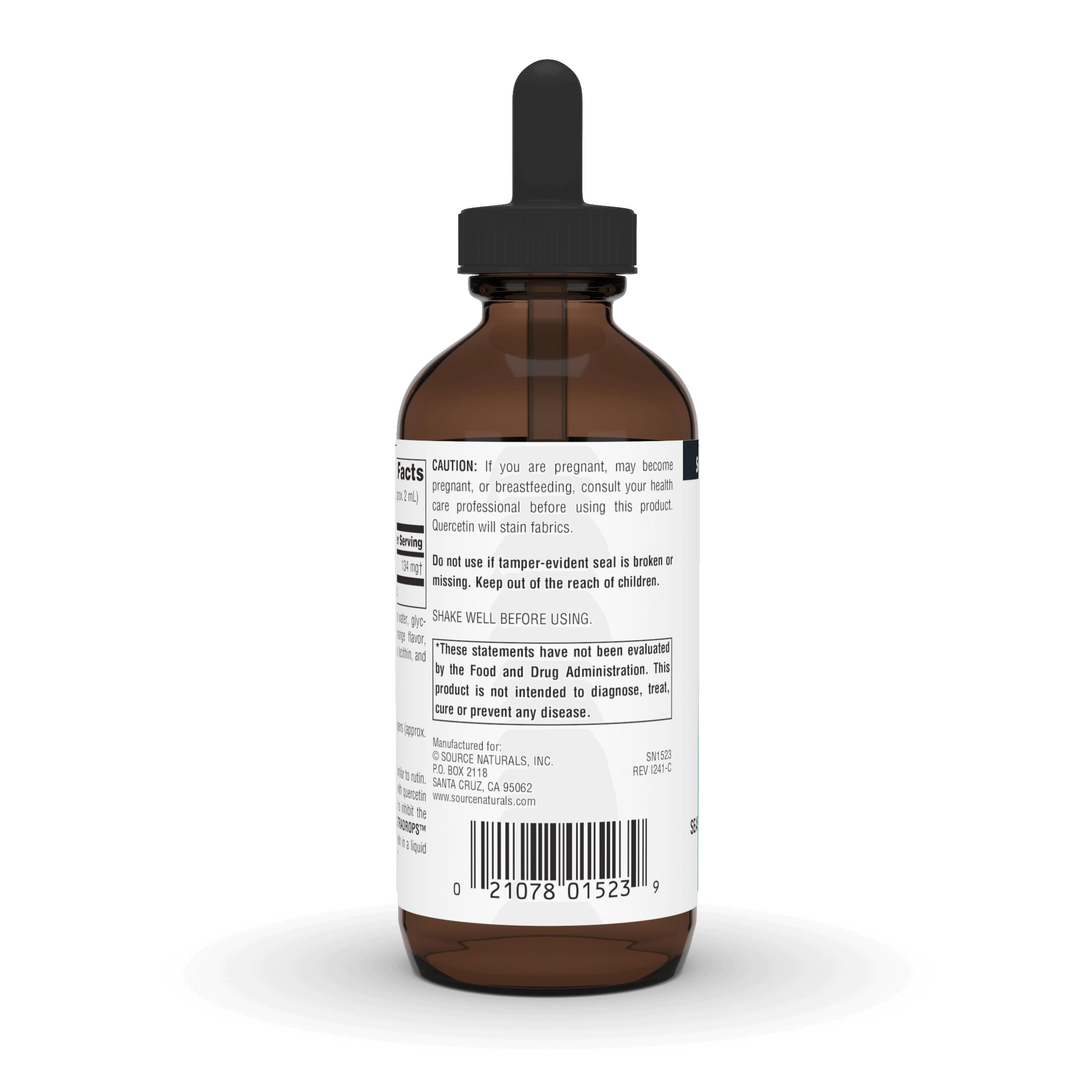 Source Naturals Quercetin NutraDrops 113g side view showing dropper
