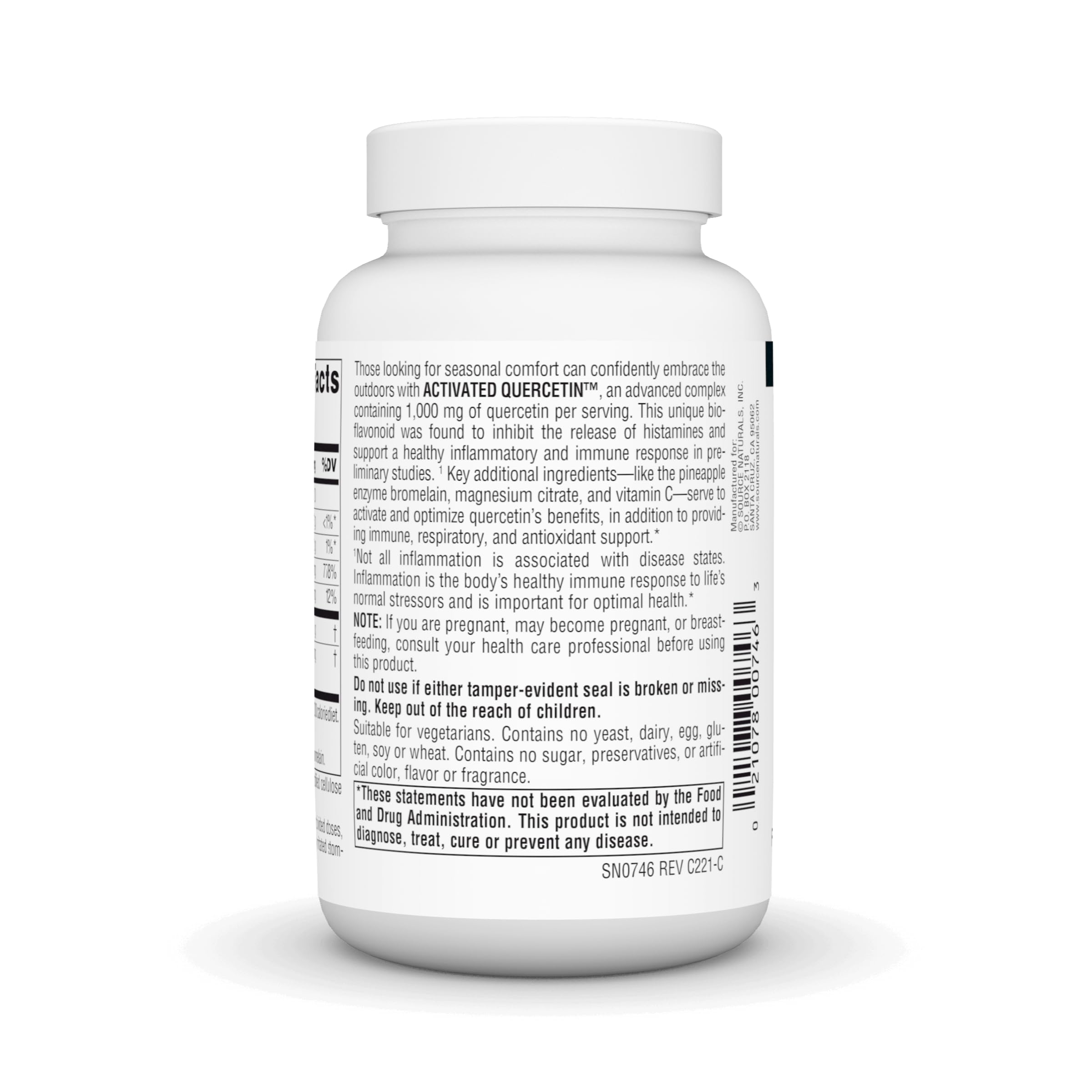 Source Naturals Quercetin Supplement capsules on a table