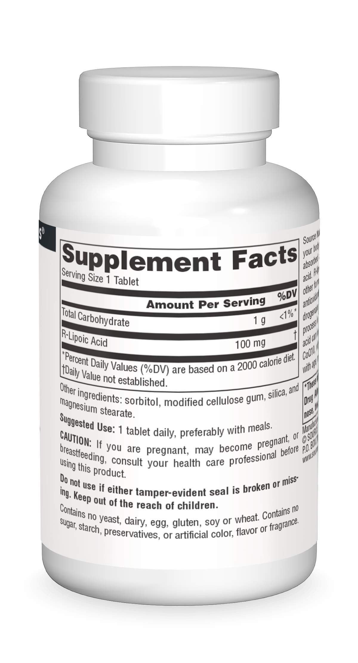 Source Naturals R-Lipoic Acid 60 Tablets back view