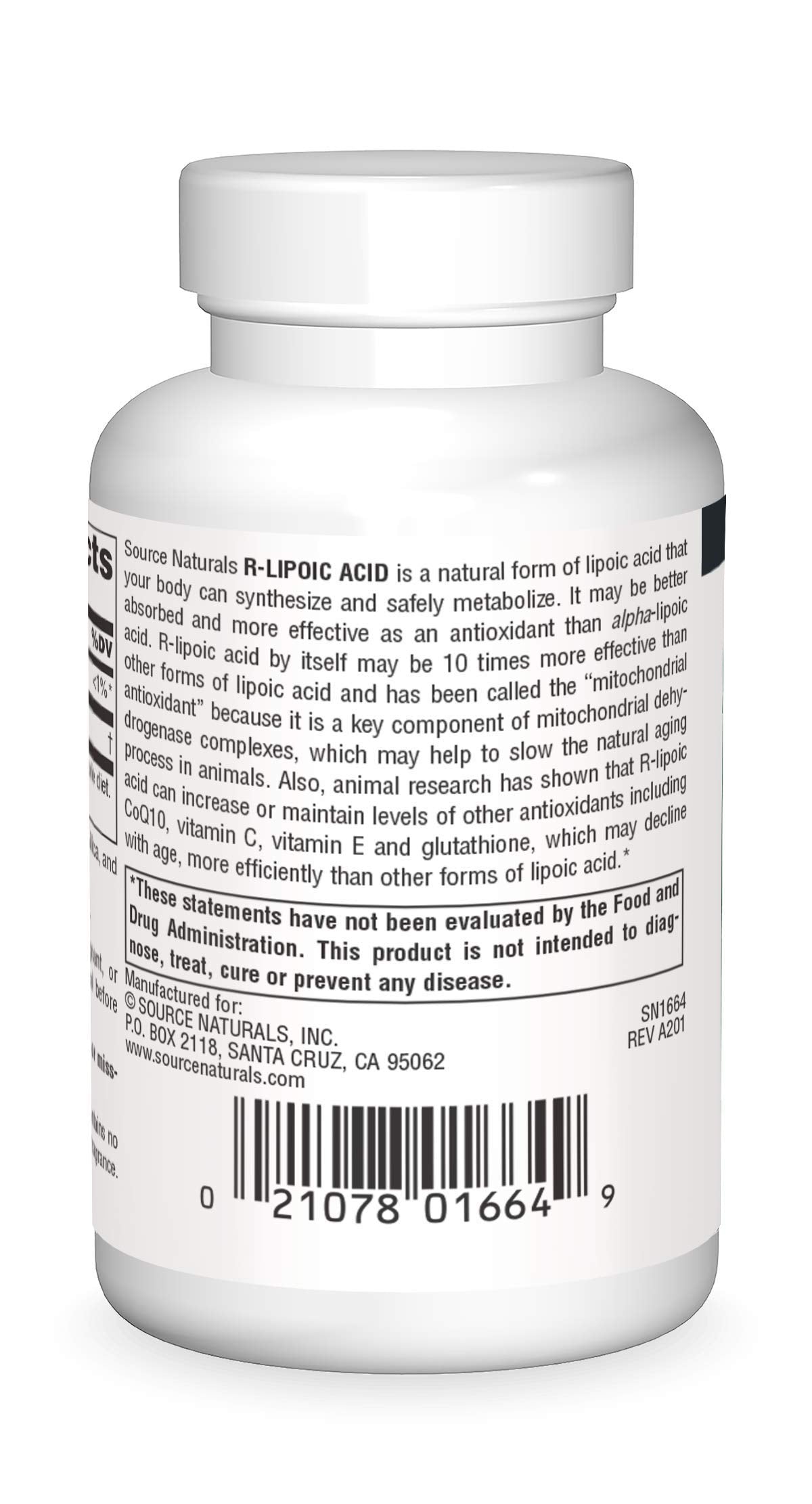 Source Naturals R-Lipoic Acid 60 Tablets side view