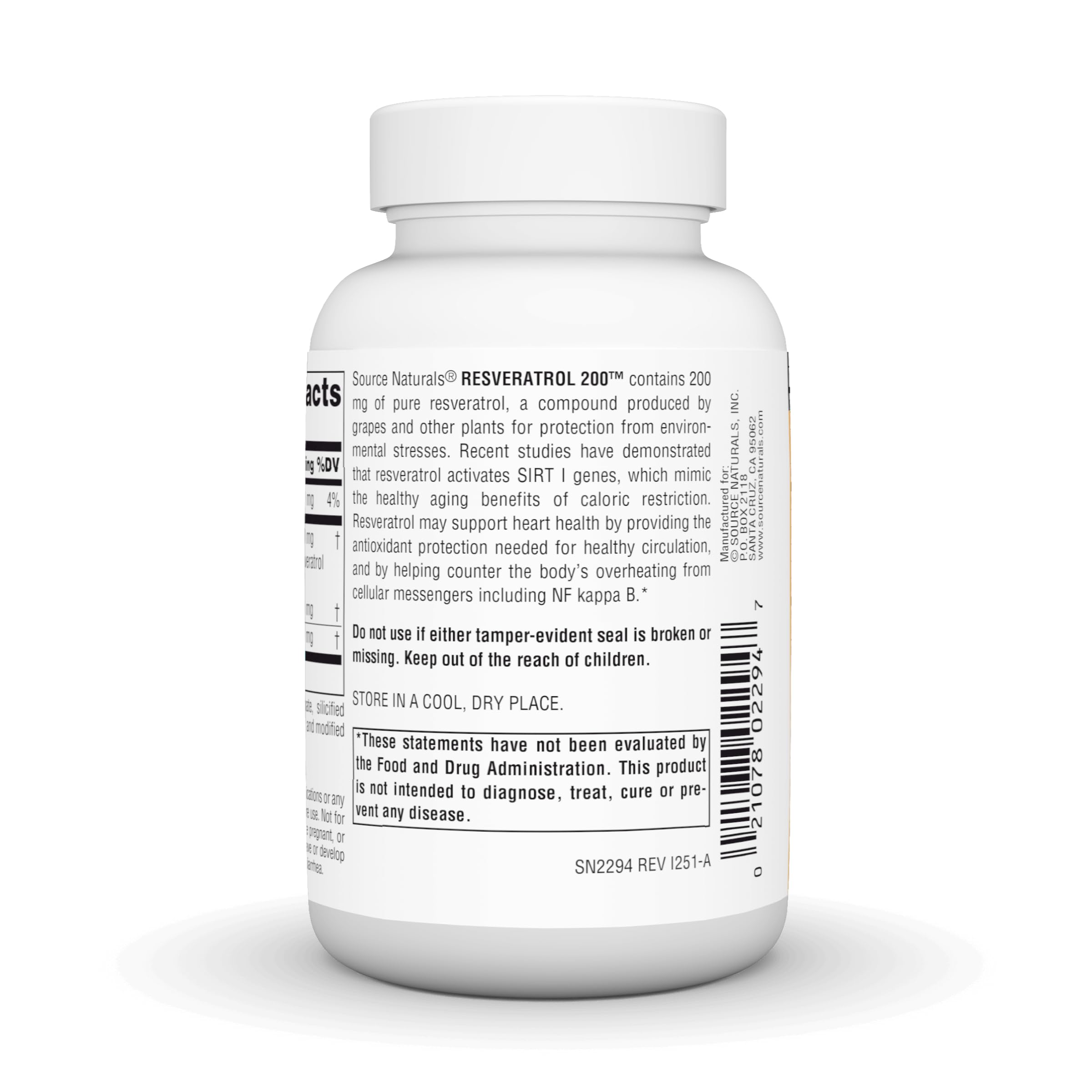 Source Naturals Resveratrol Supplement 132g packaging