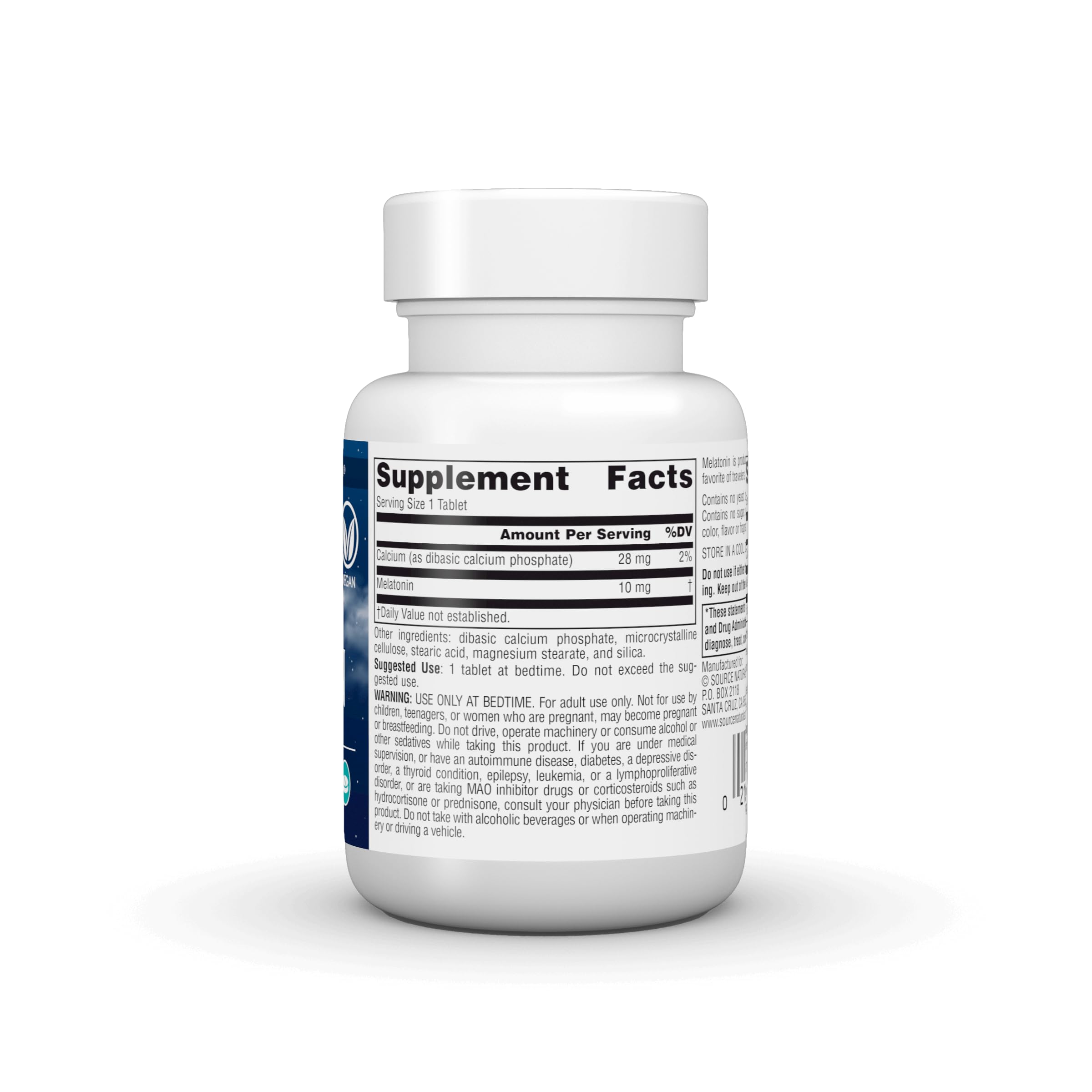 Source Naturals Sleep Science Melatonin 10 mg label details