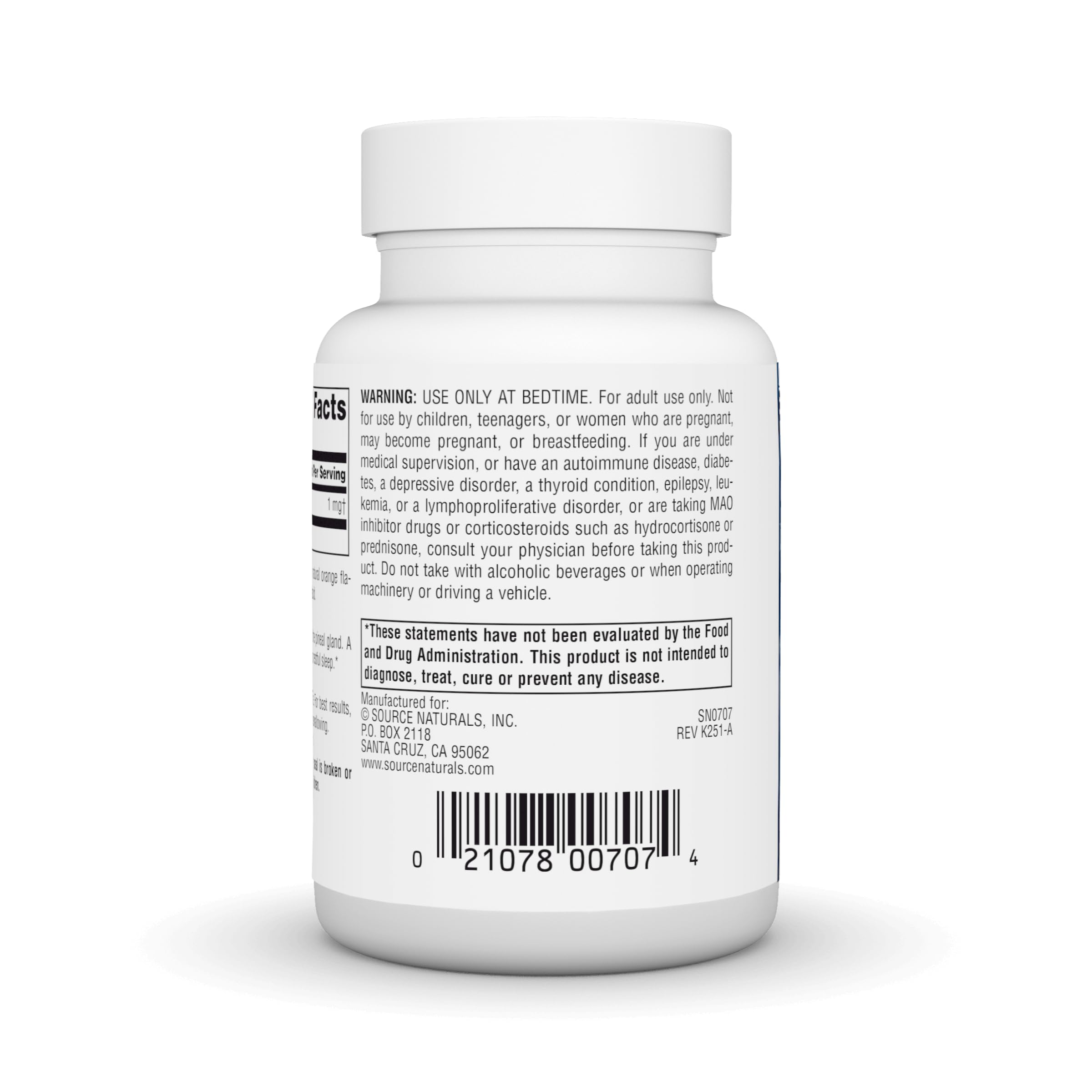 Source Naturals Sleep Science Melatonin 1mg ingredients list