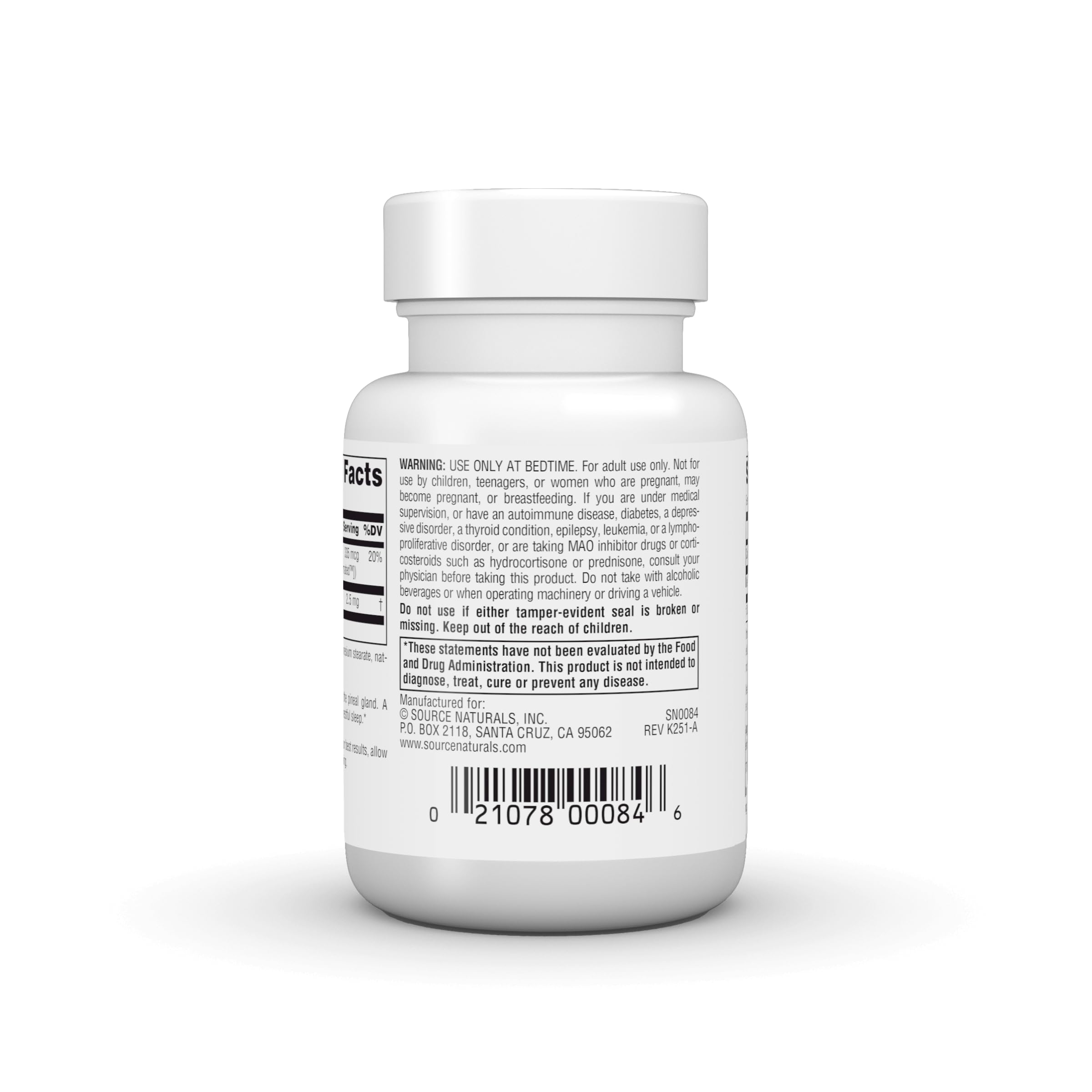 Source Naturals Sleep Science Melatonin 2.5 mg ingredients list