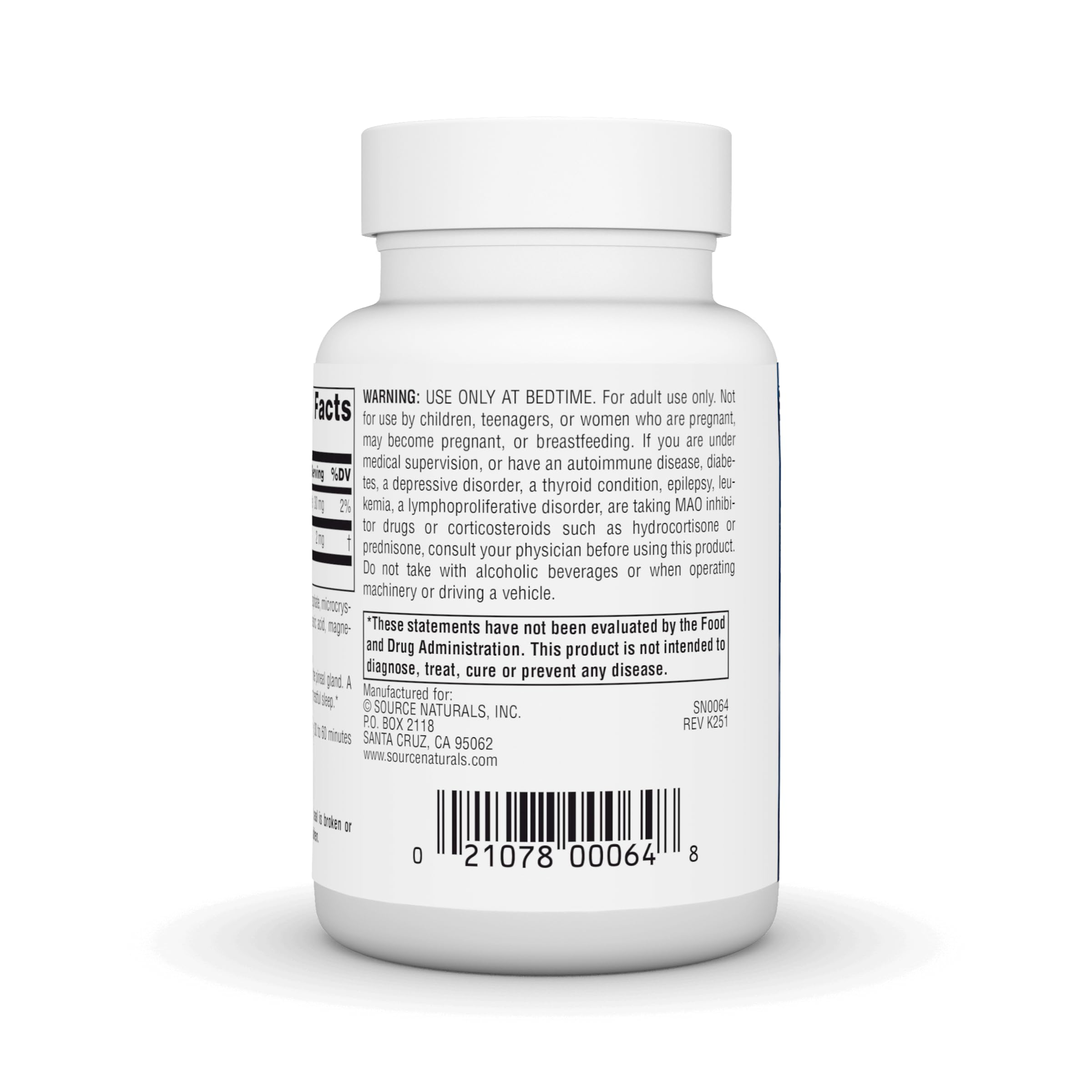 Source Naturals Sleep Science Melatonin 2 mg tablet on a white surface