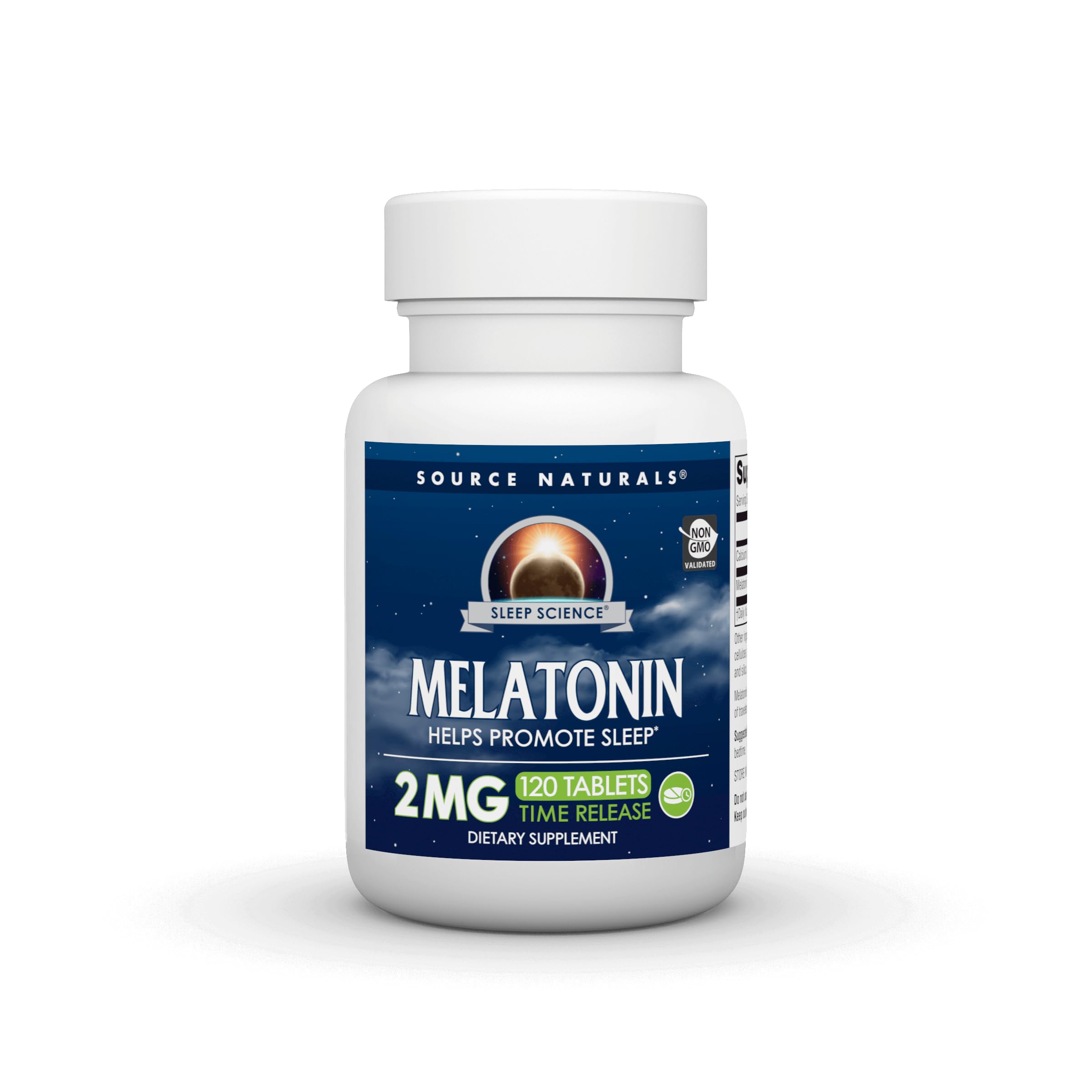 Source Naturals Sleep Science Melatonin 2 mg time release tablets front view