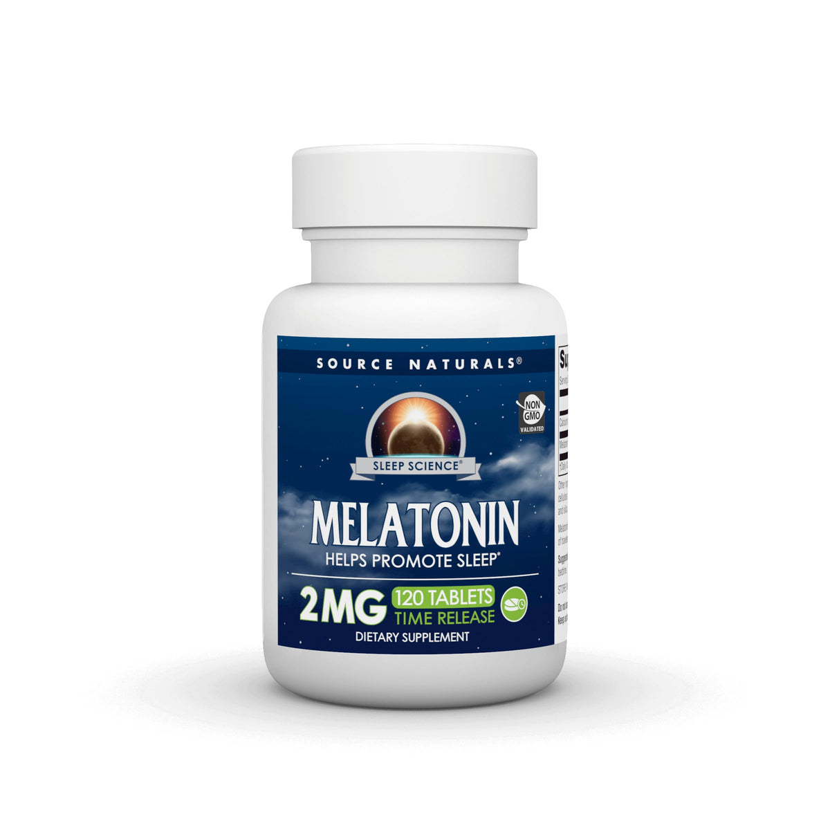 Source Naturals Sleep Science Melatonin 2 mg time release tablets front view