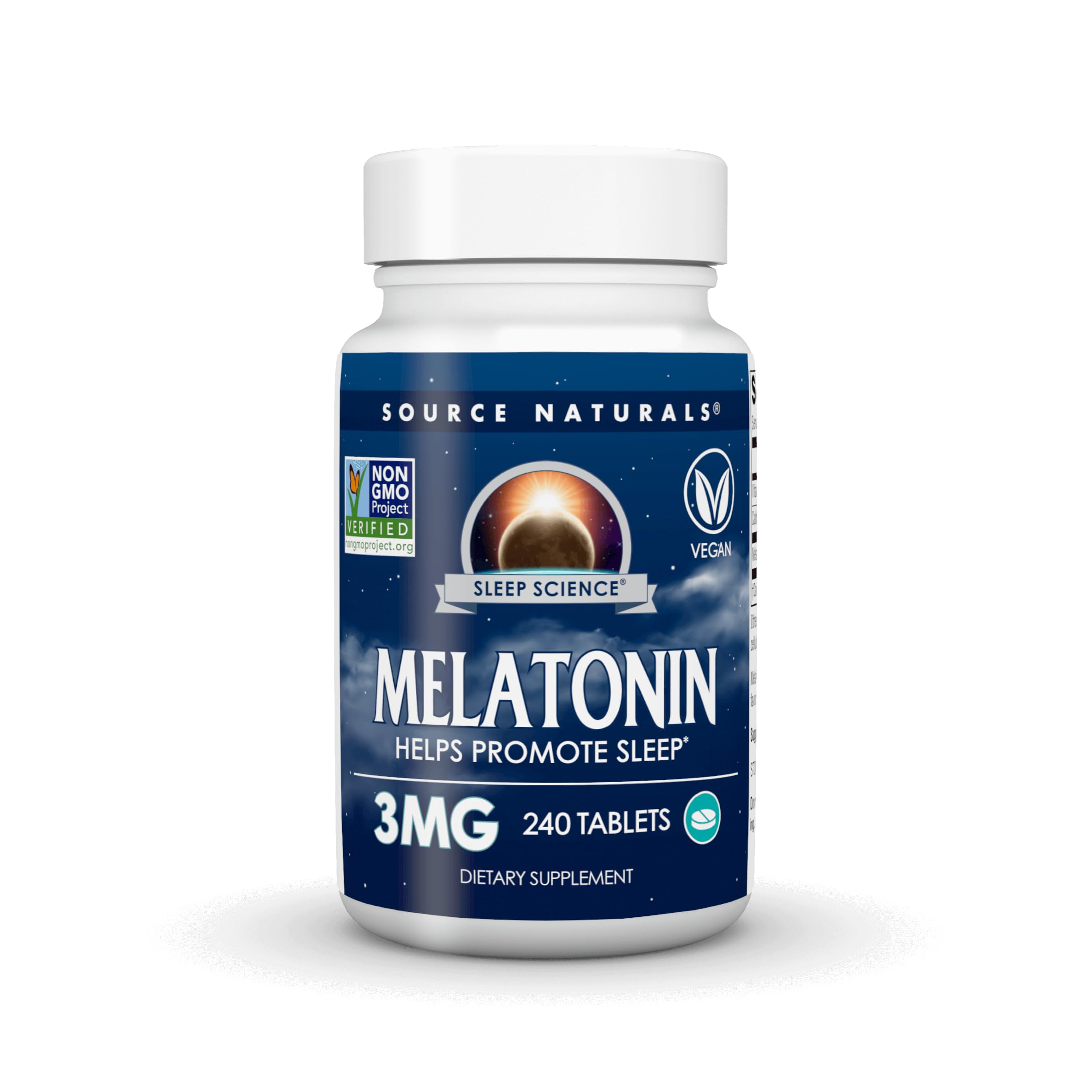 Source Naturals Sleep Science Melatonin 3 mg vegan tablets front view