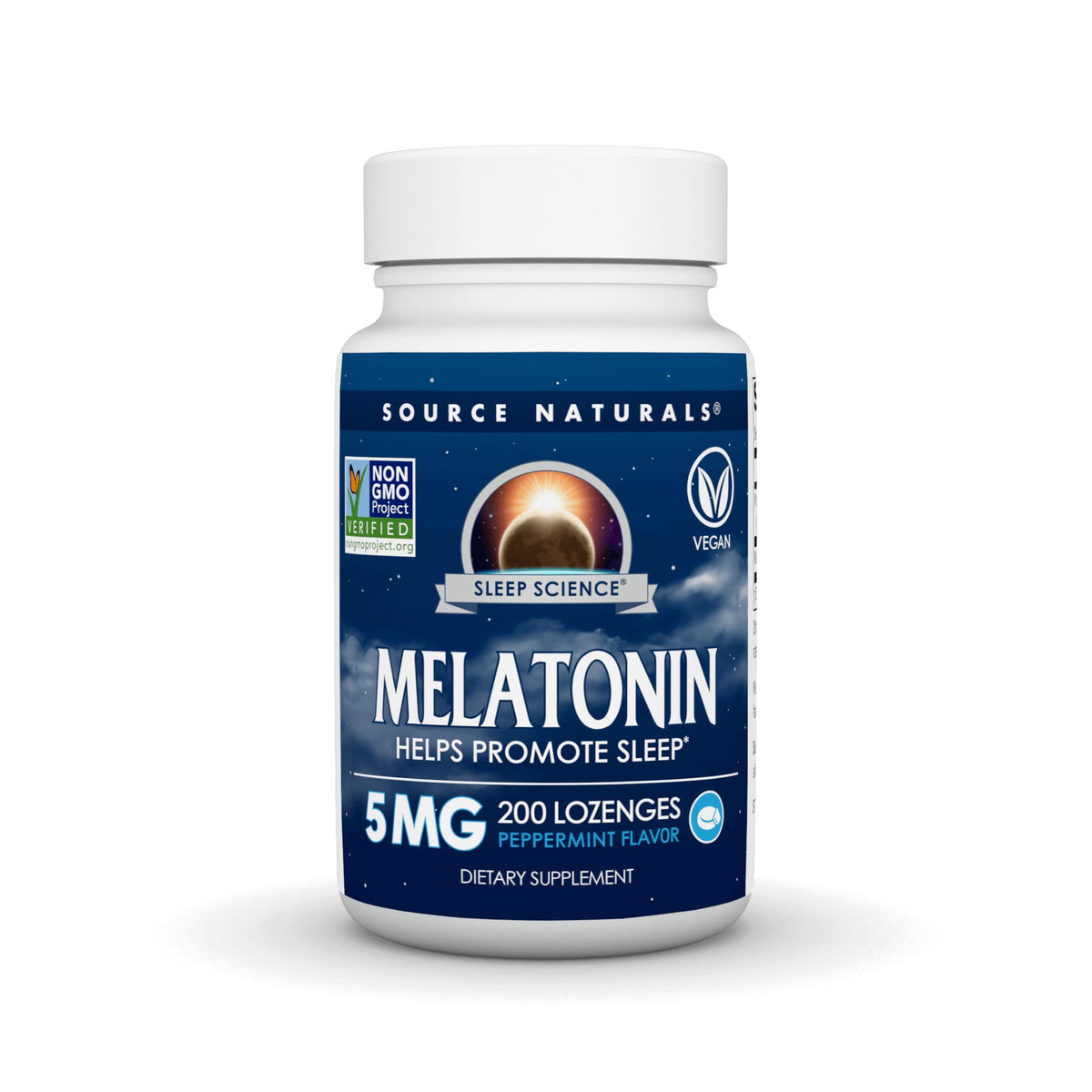 Source Naturals Sleep Science Melatonin 5 mg 200 Vegan Lozenges front view