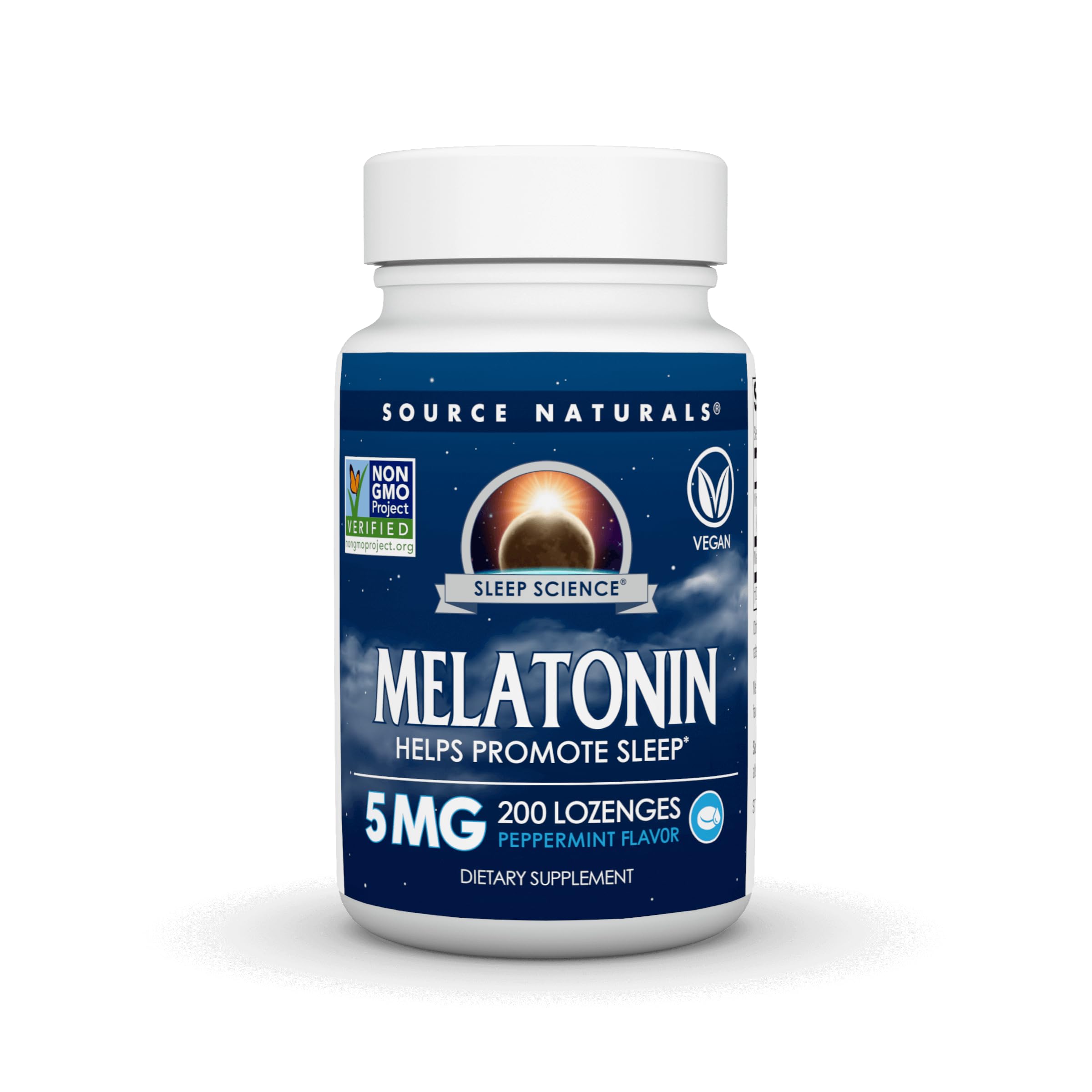 Source Naturals Sleep Science Melatonin 5 mg 200 Vegan Lozenges front view