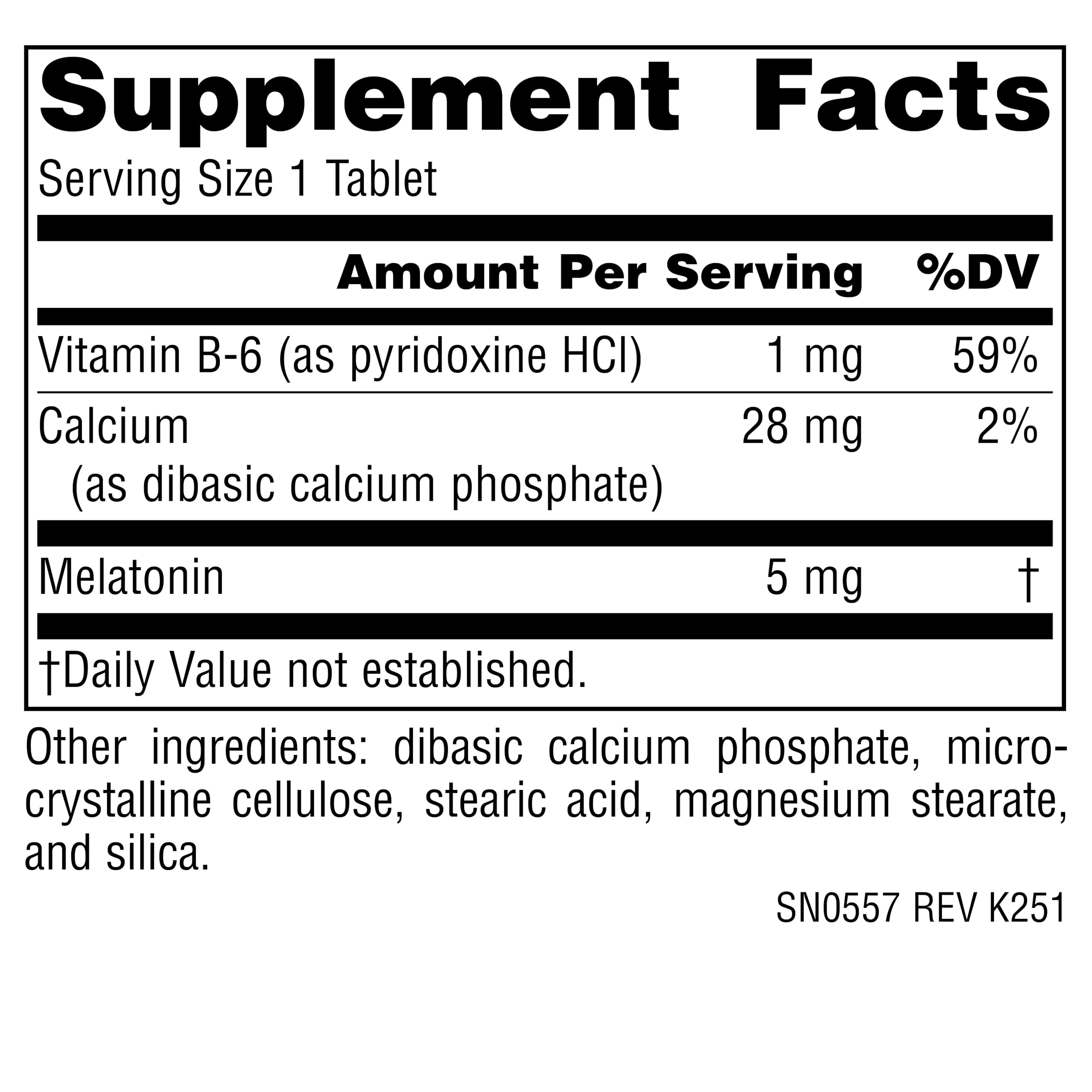 Source Naturals Sleep Science Melatonin 5mg tablet back view with ingredients