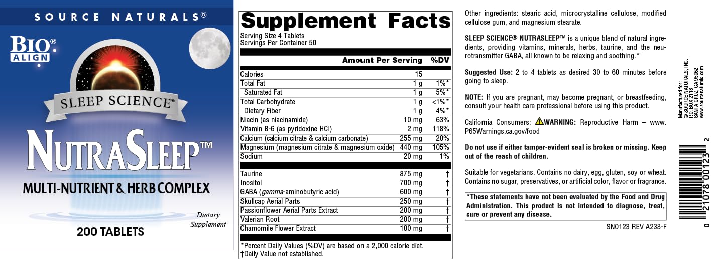 Source Naturals Sleep Science NutraSleep ingredients list