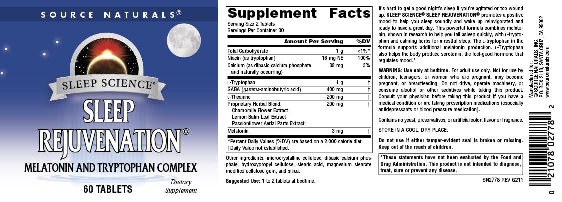 Source Naturals Sleep Supplement Tablets with ingredients list