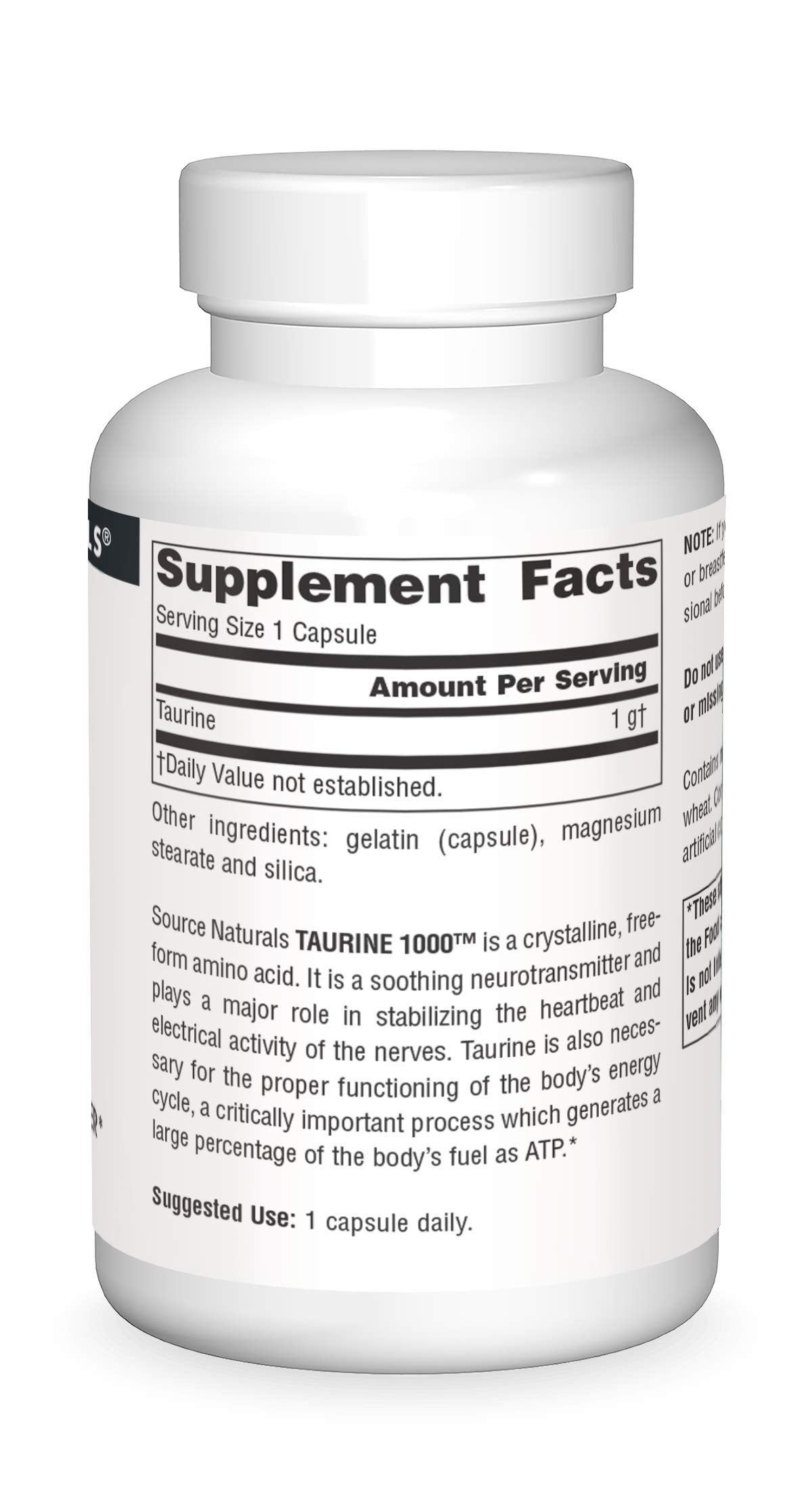 Source Naturals Taurine 1000 supplement side view