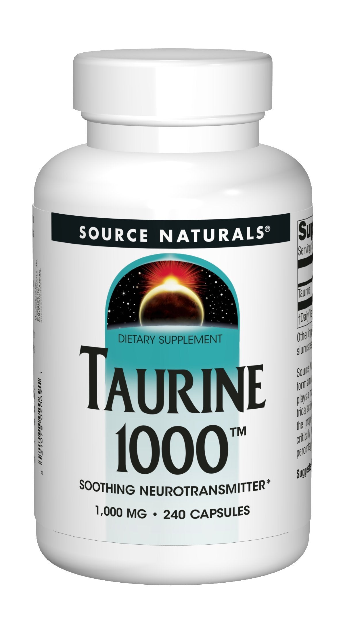 Source Naturals Taurine 1000mg capsules packaging dimensions