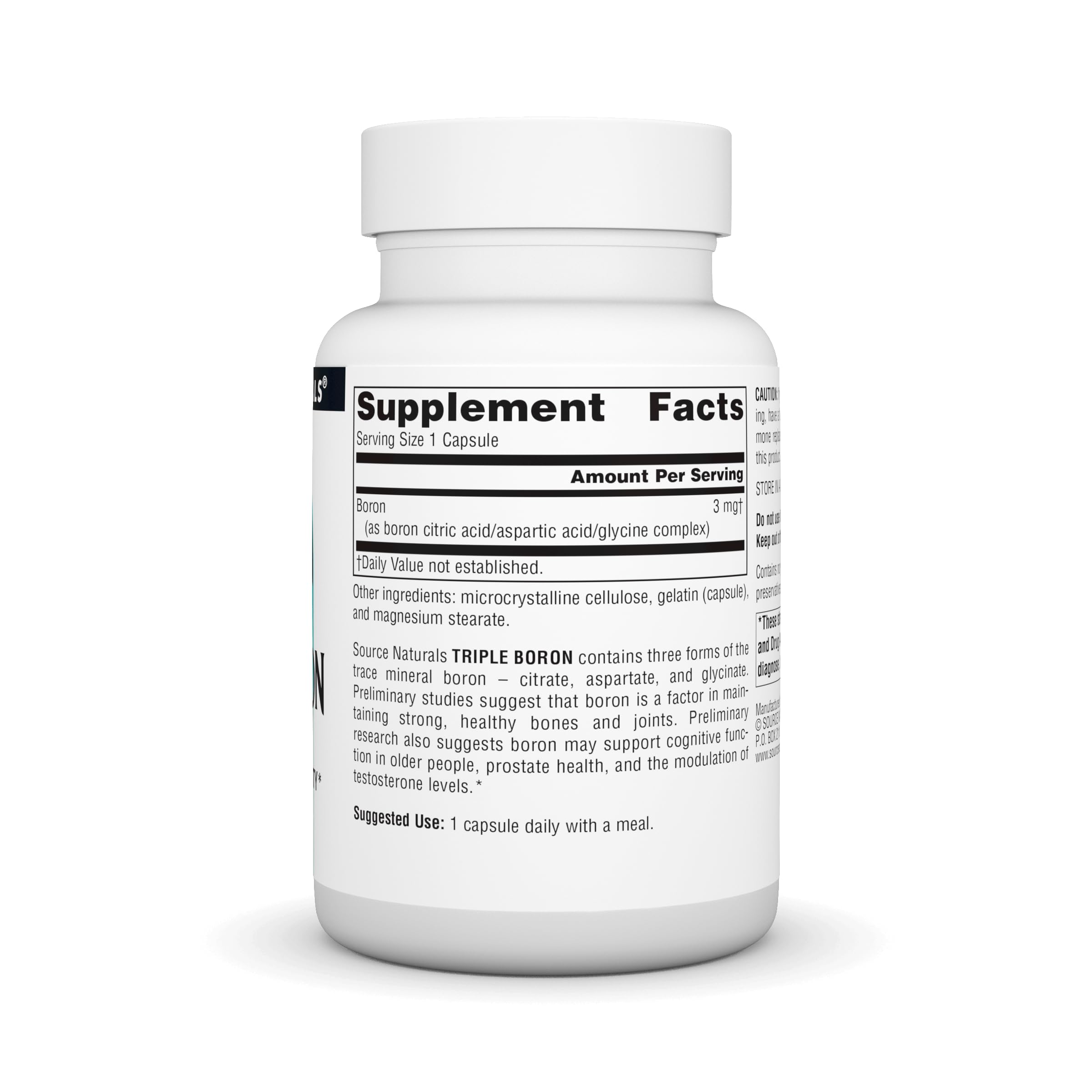 Source Naturals Triple Boron 50g back view with ingredient list