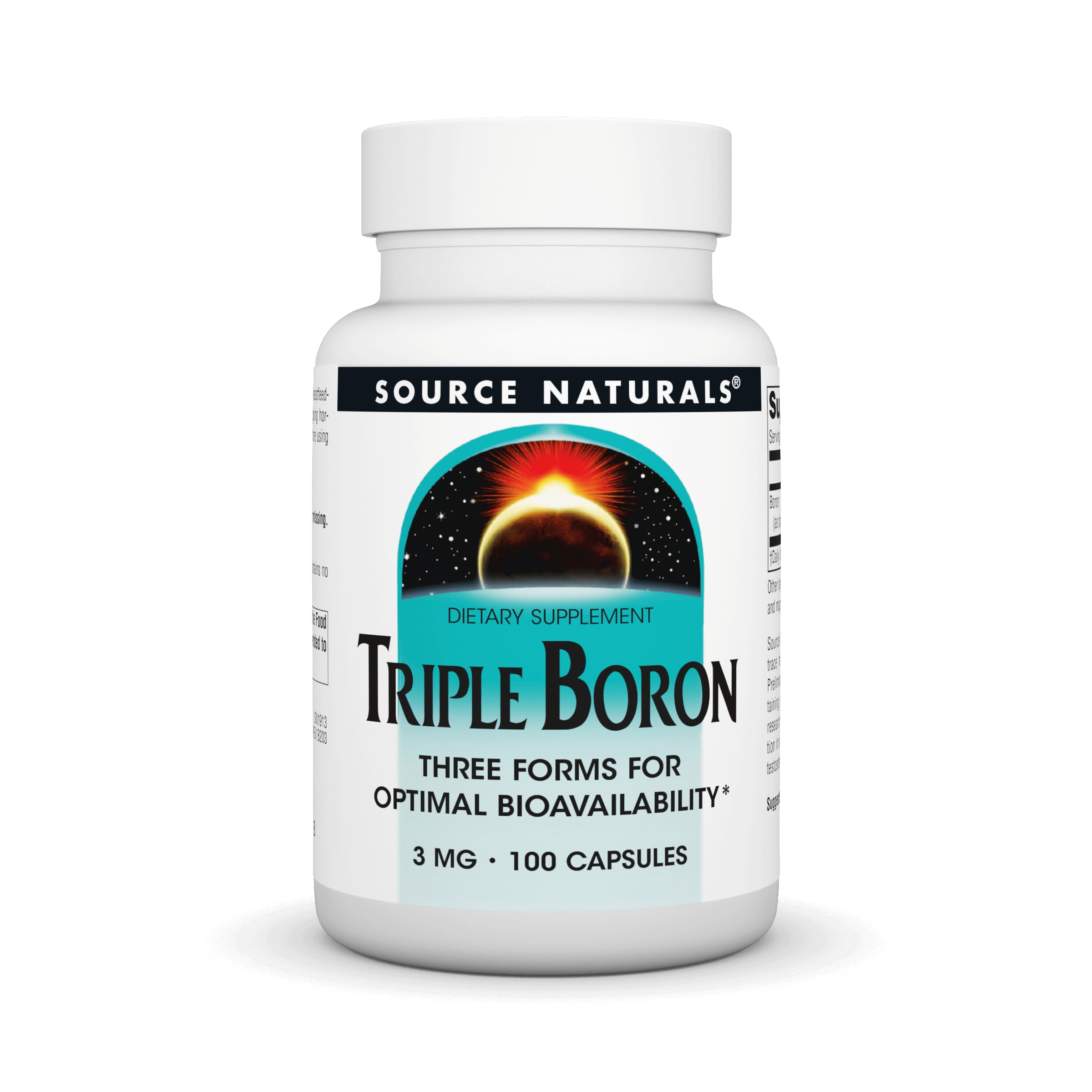 Source Naturals Triple Boron 50g front view with capsule bottle