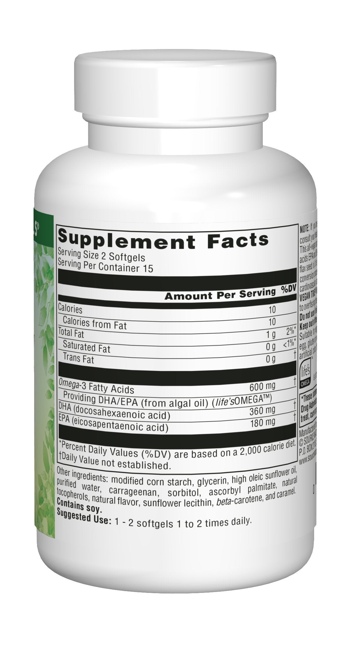 Source Naturals Vegan Omega-3 Softgels lifestyle scene with a glass of water
