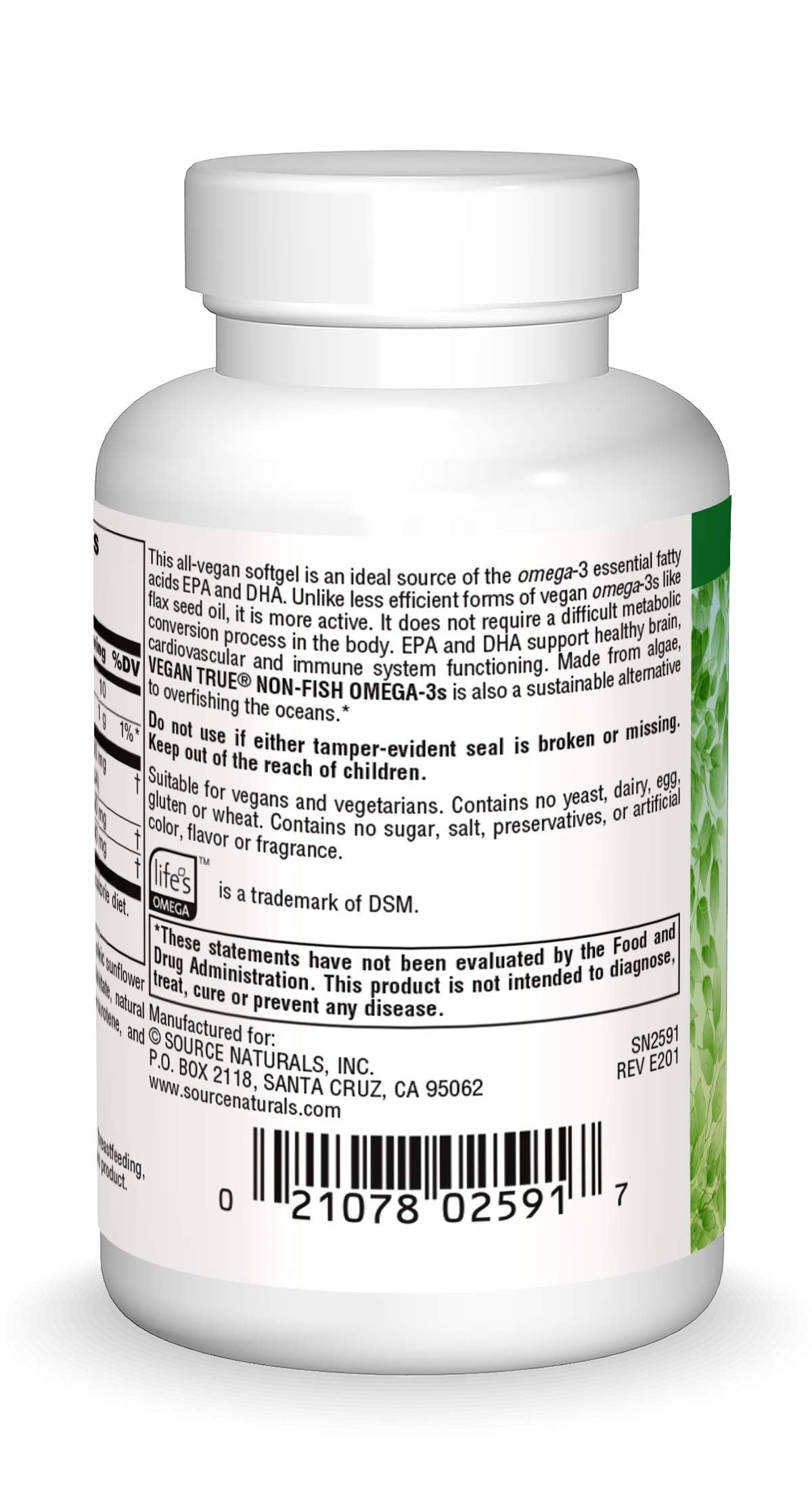 Source Naturals Vegan Omega-3 Softgels side view showing softgels