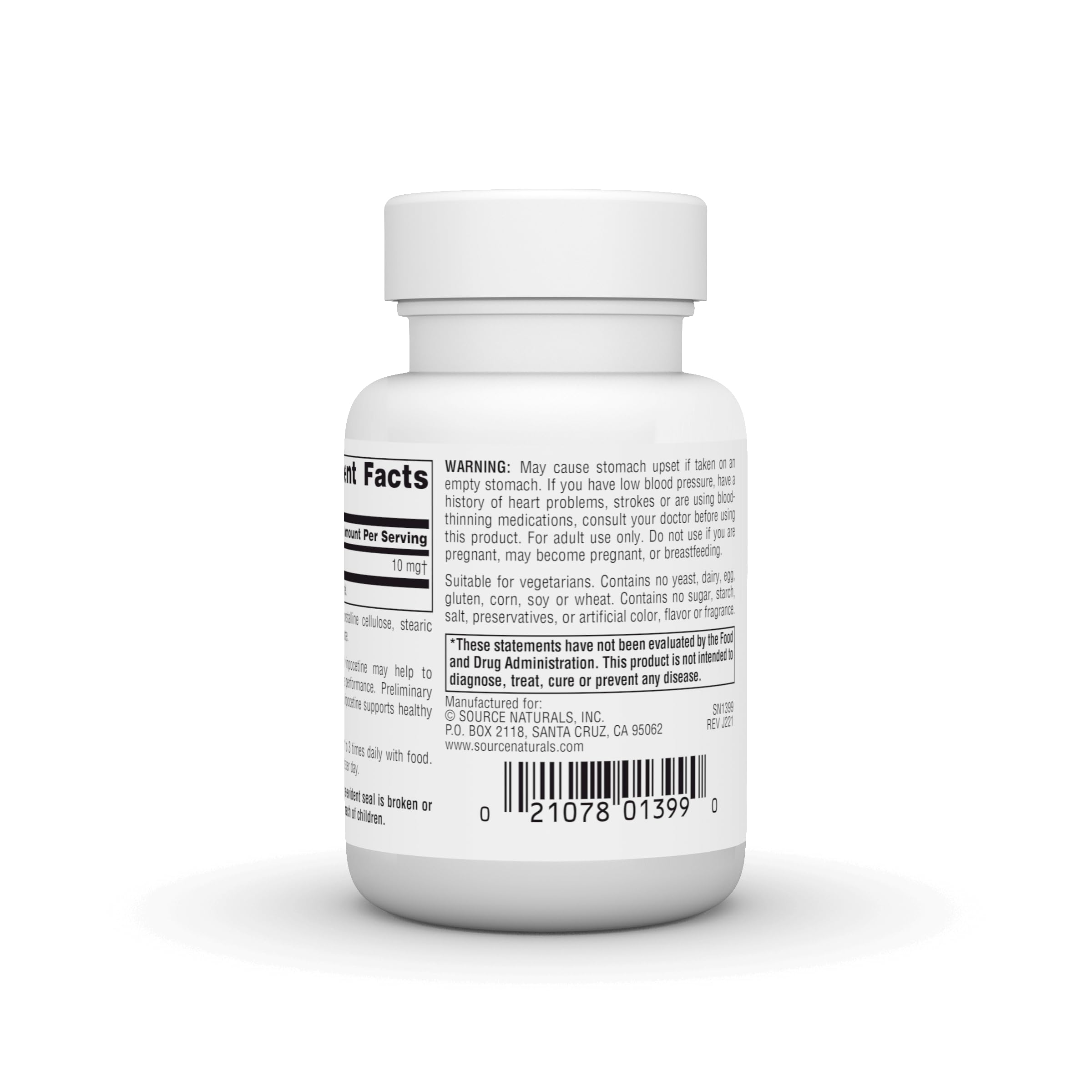 Source Naturals Vinpocetine supplement back view