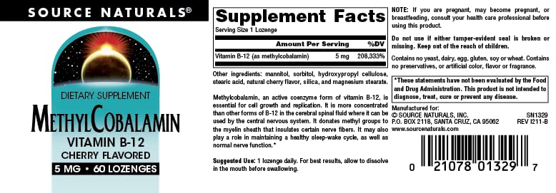 Source Naturals Vitamin B-12 Methylcobalamin 32g Lozenge close-up of lozenge