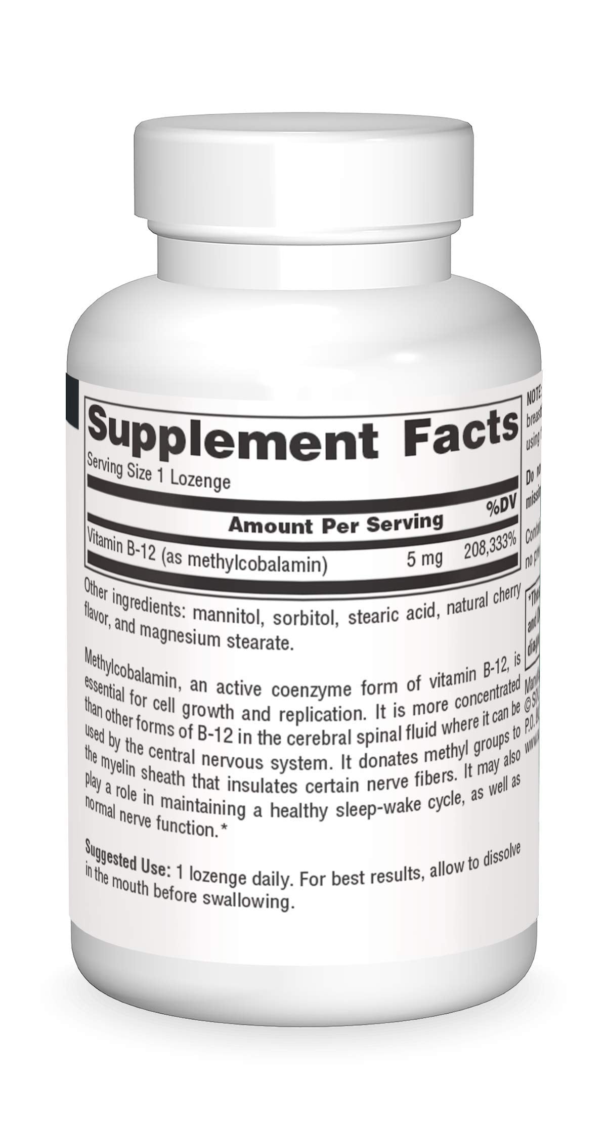 Source Naturals Vitamin B-12 Methylcobalamin 32g Lozenge side view
