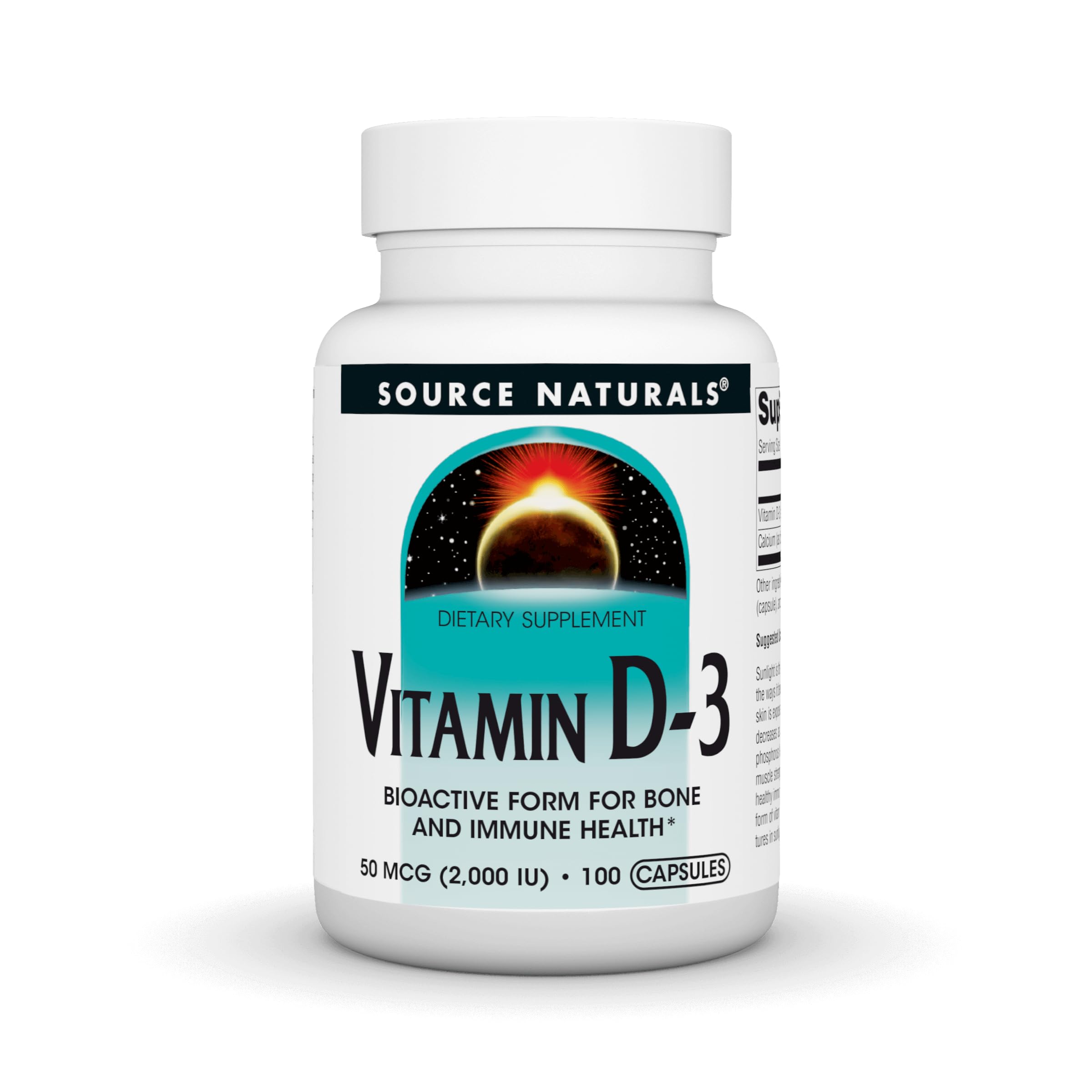 Source Naturals Vitamin D-3 1000 IU capsules front view