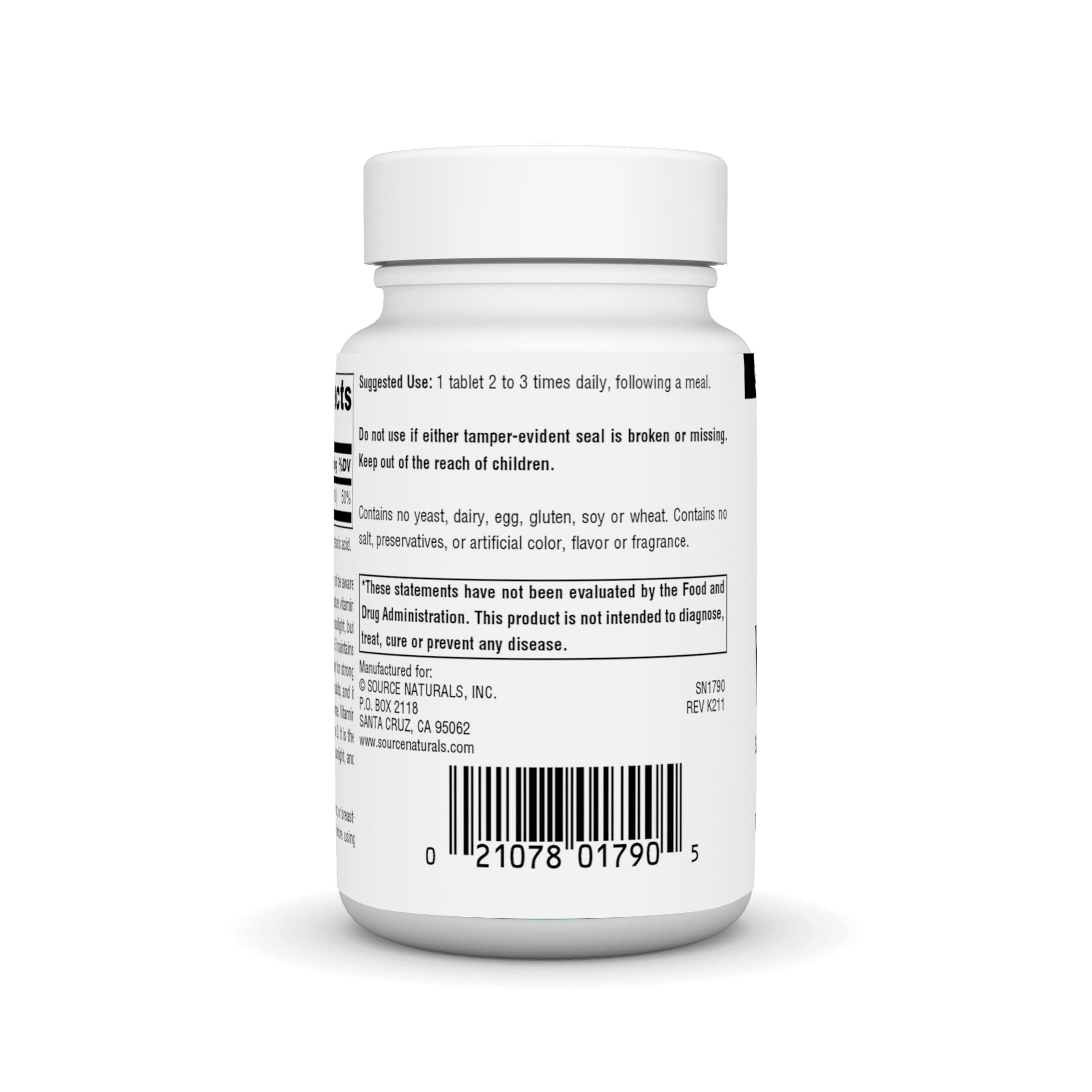 Source Naturals Vitamin D-3 1000 IU Tablets back view
