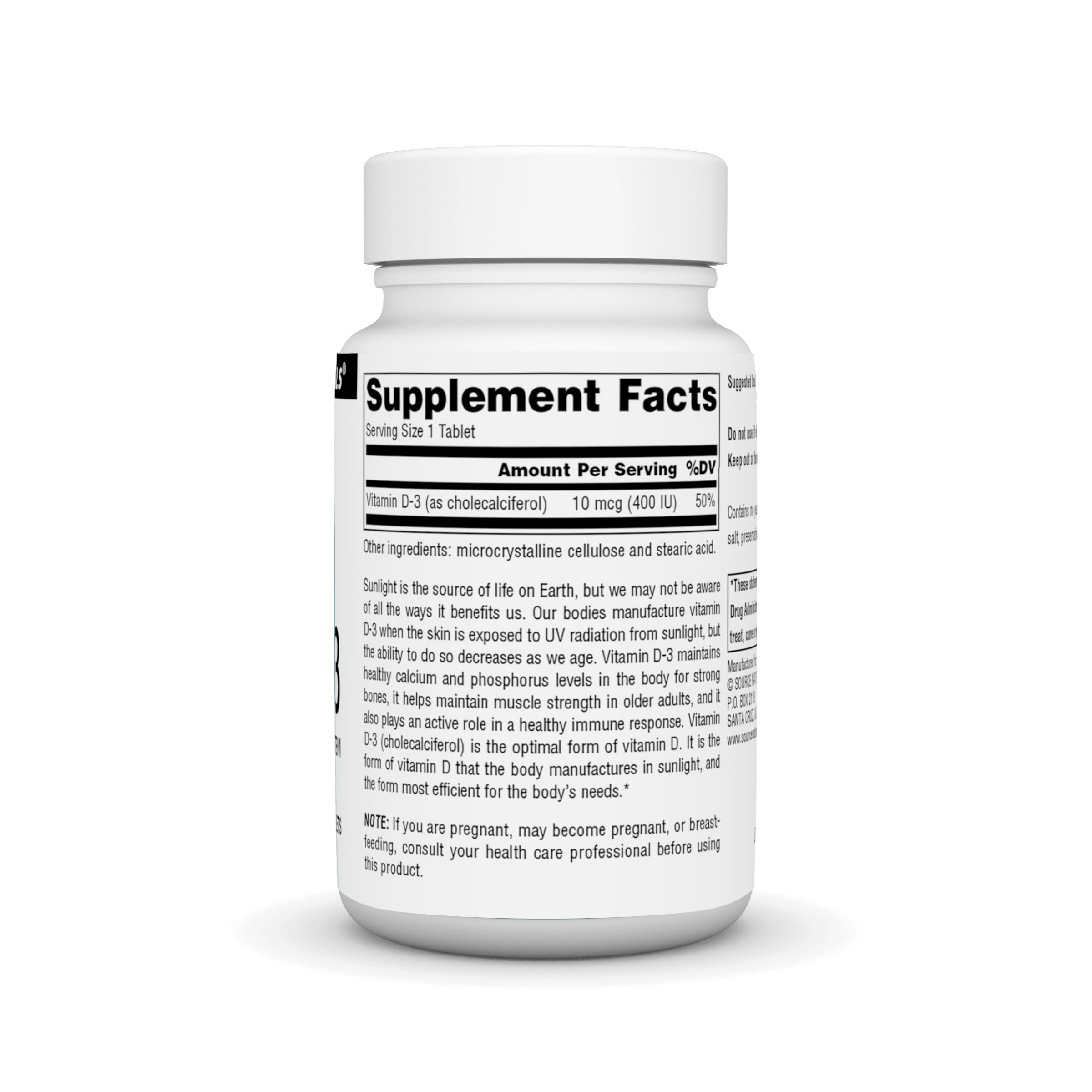 Source Naturals Vitamin D-3 1000 IU Tablets side view