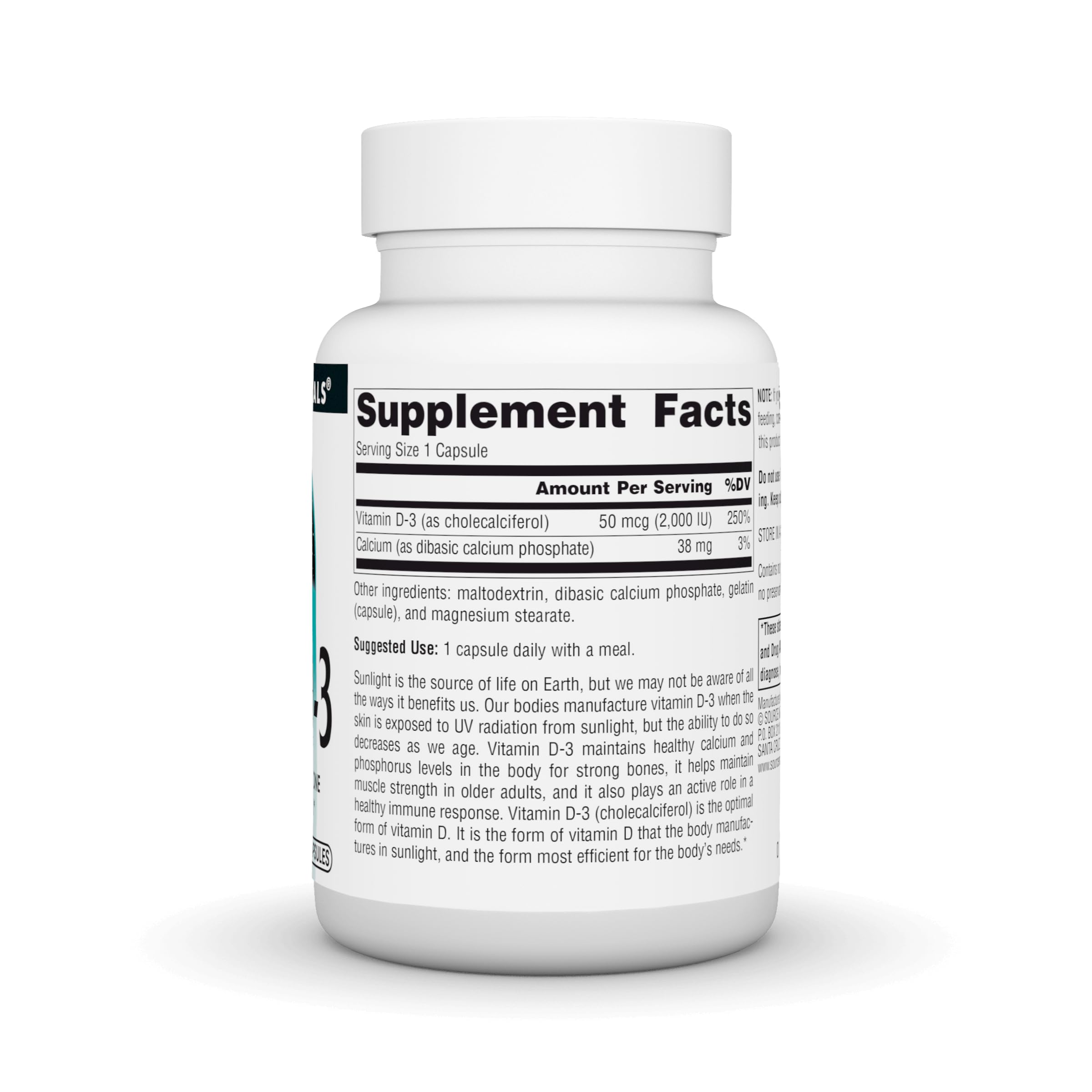 Source Naturals Vitamin D-3 capsules on a wooden surface