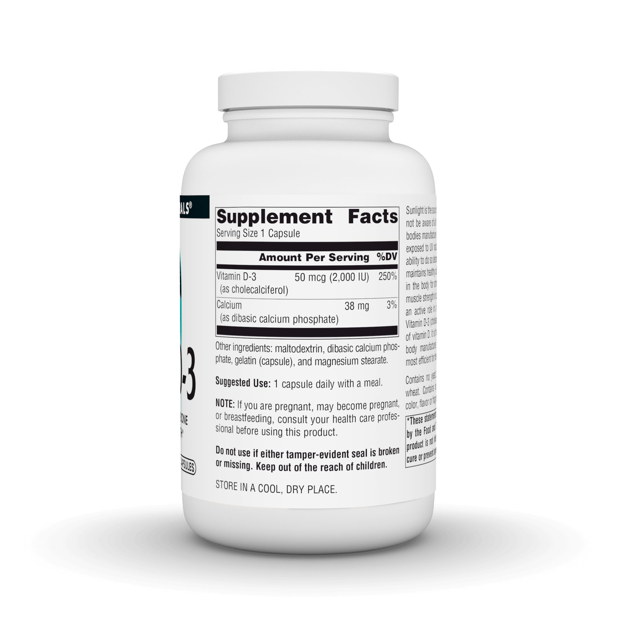 Source Naturals Vitamin D-3 capsules with dosage instructions