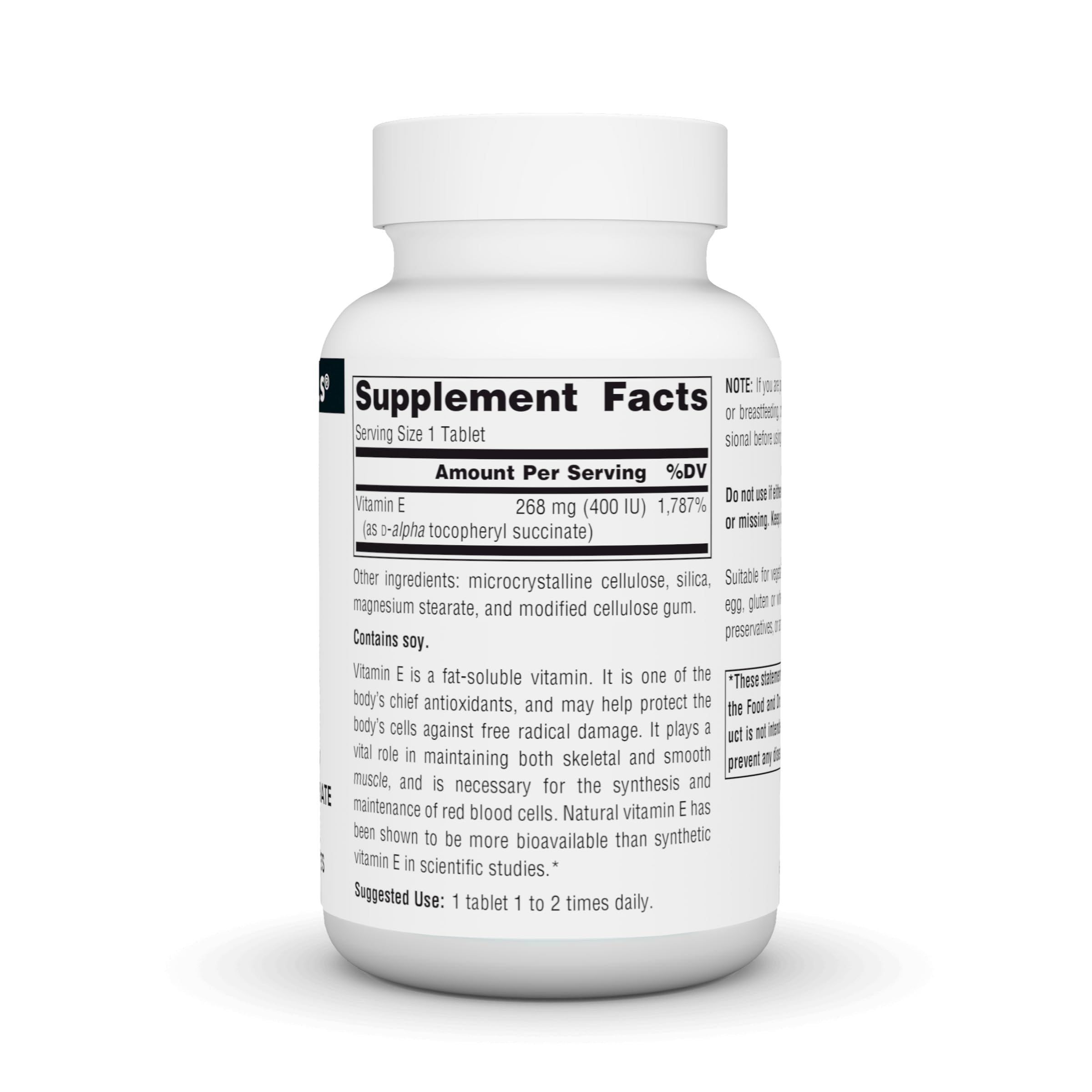 Source Naturals Vitamin E 400 IU supplement side view