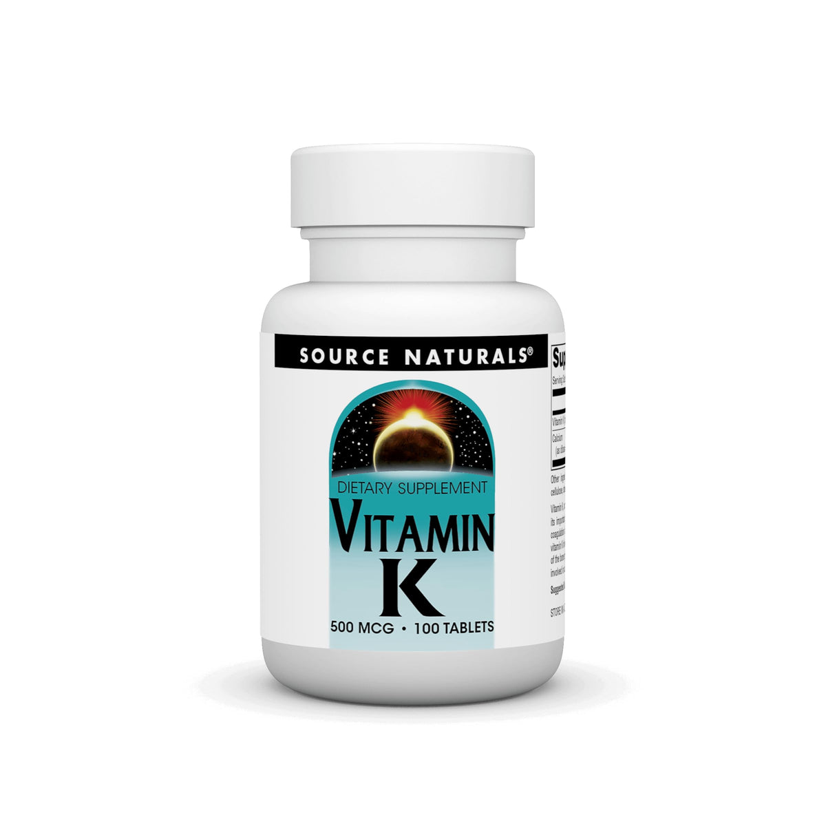 Source Naturals Vitamin K1 Supplement 500 mcg tablet front view