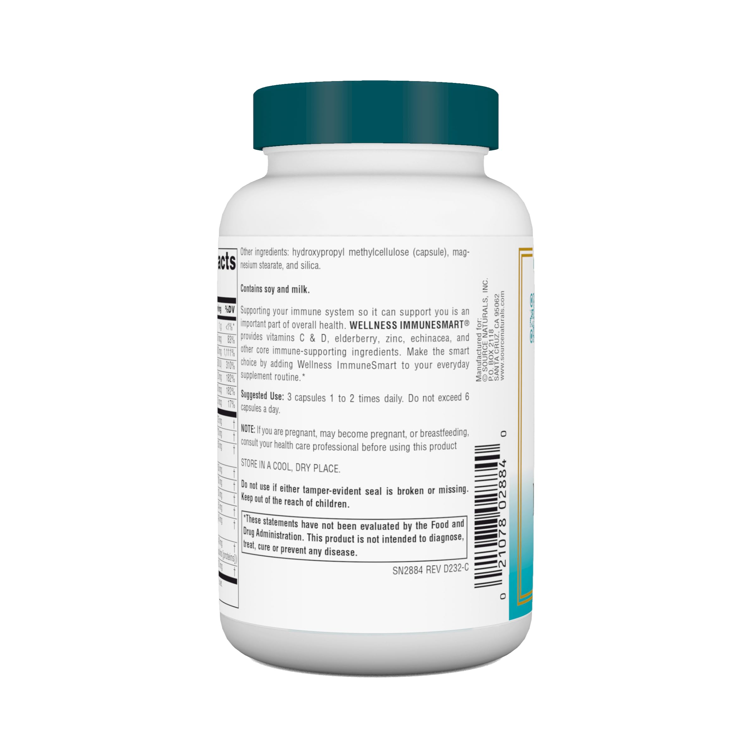 Source Naturals Wellness daily wellness Elderberry Capsules back view with ingredient list