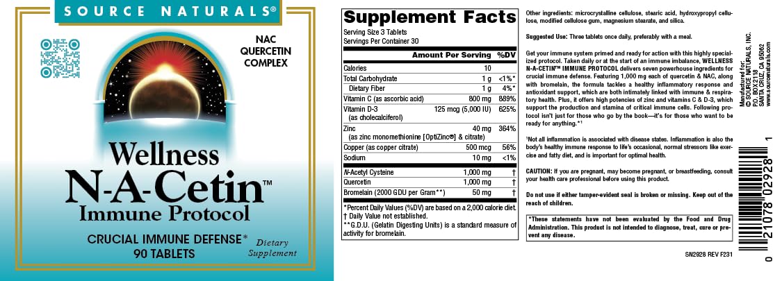 Source Naturals Wellness N-A-Cetin daily wellness Protocol ingredients list
