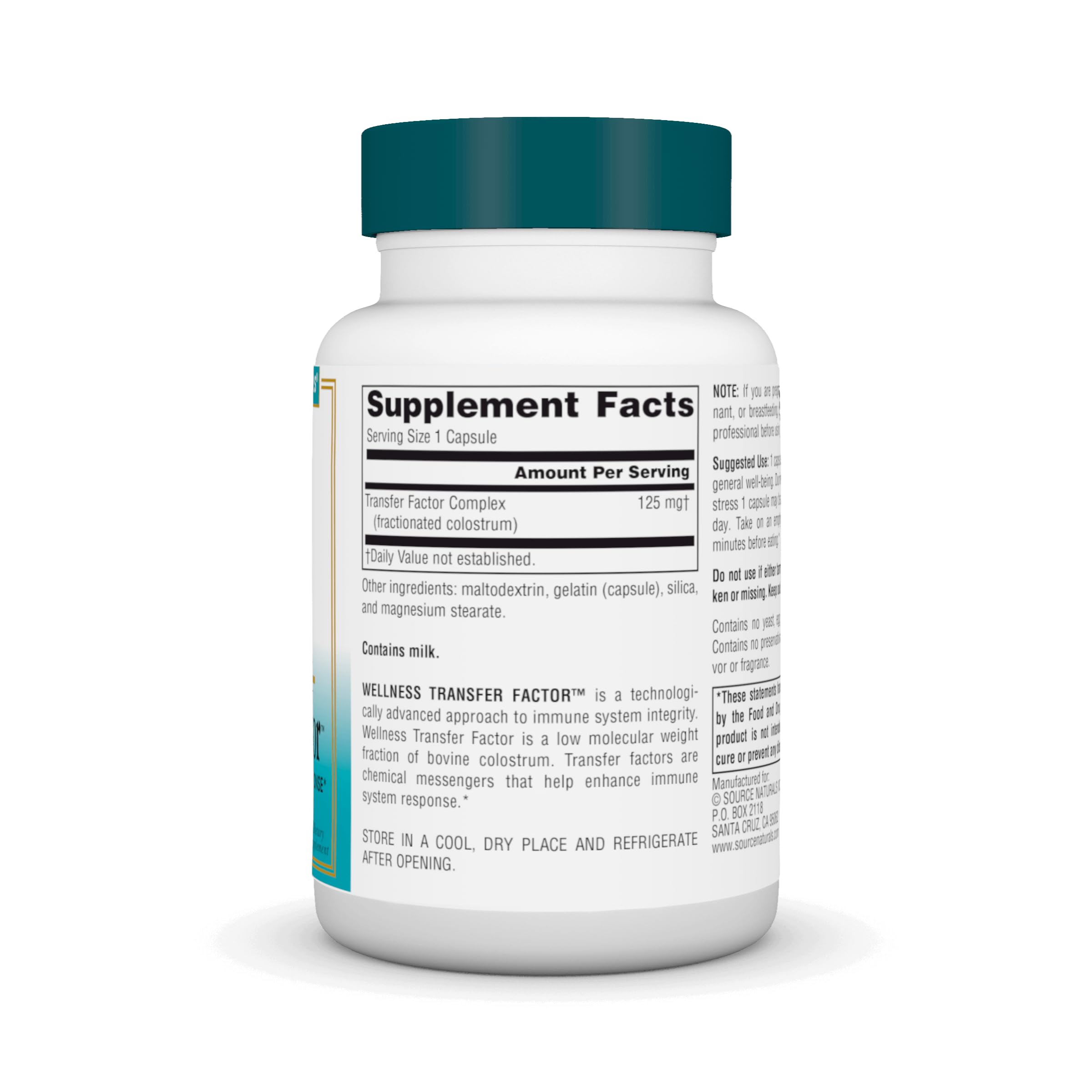 Source Naturals Wellness Transfer Factor capsule bottle side view