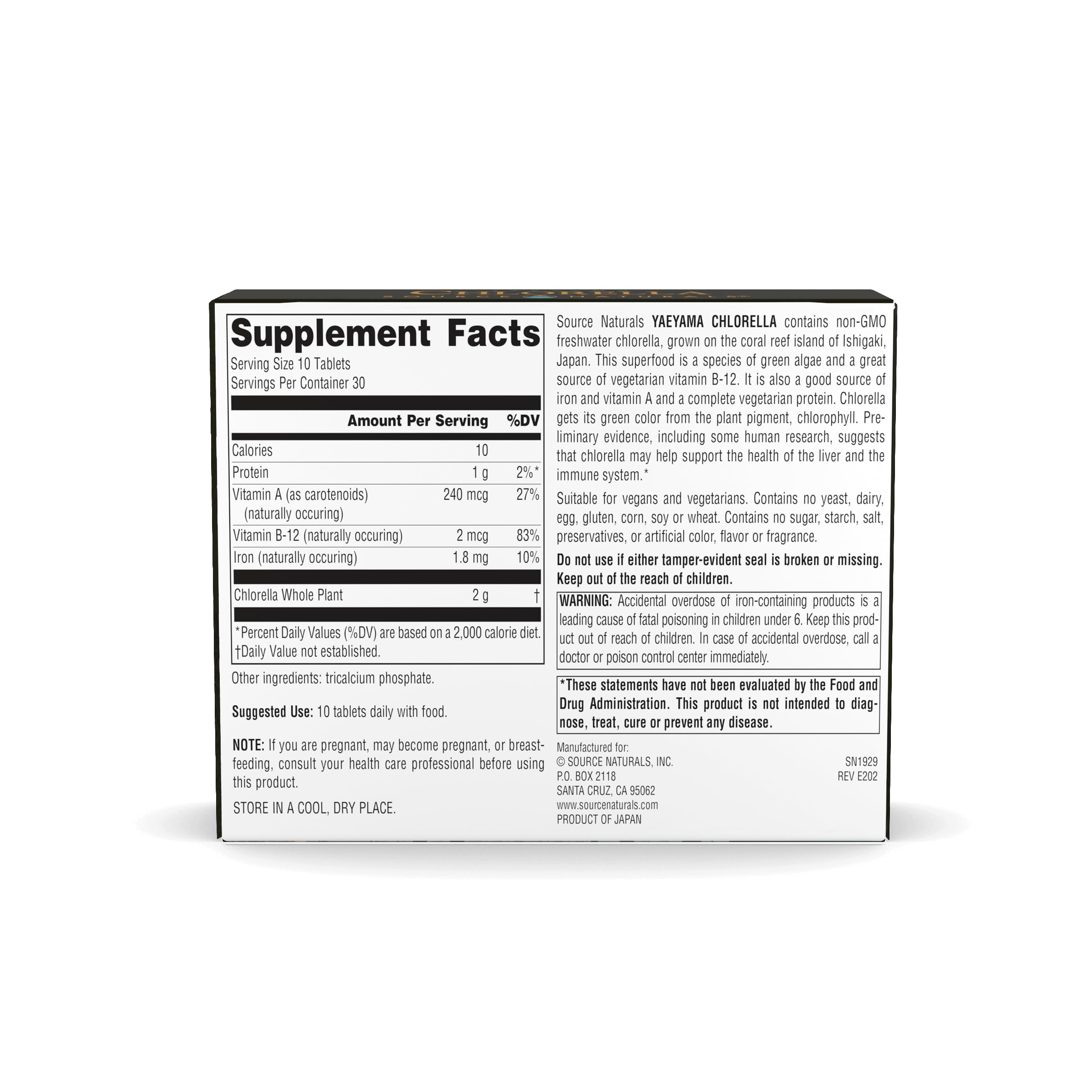 Source Naturals YAEYAMA CHLORELLA supplement tablets on a table