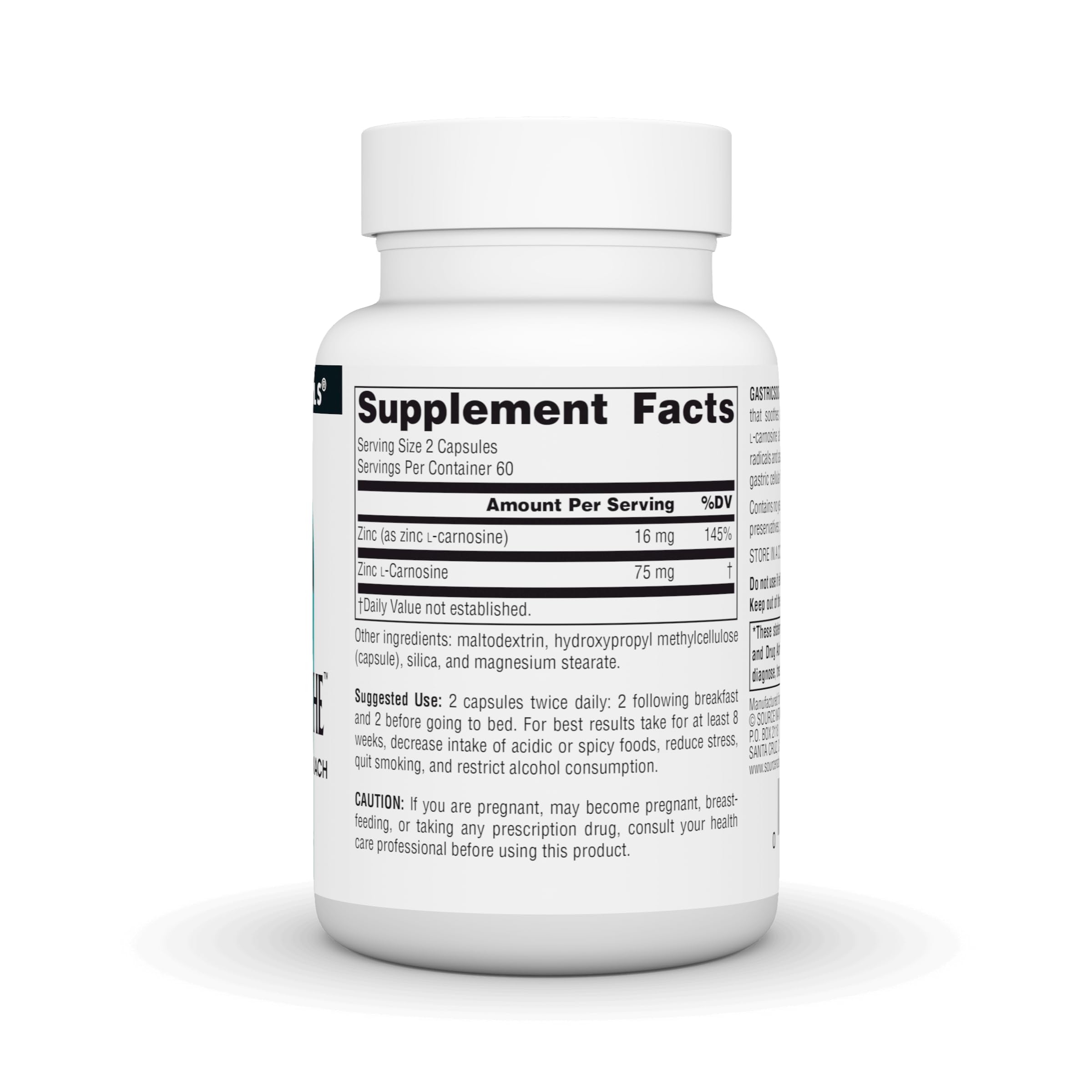 Source Naturals Zinc L-Carnosine 75mg Capsules side view