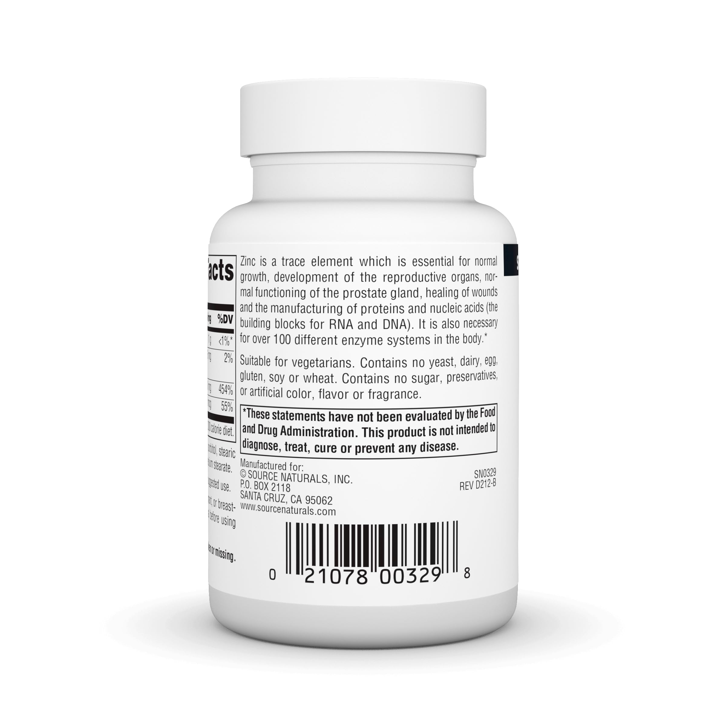 Source Naturals Zinc Supplement 109g back view