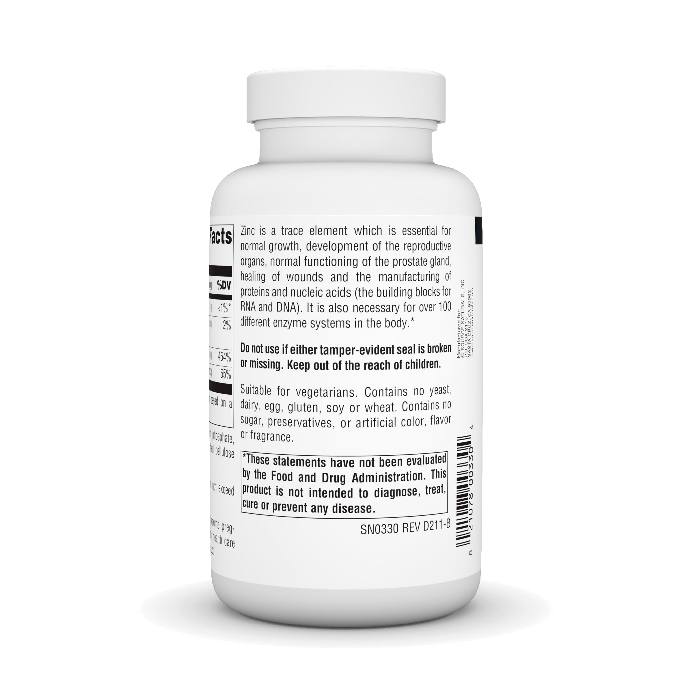 Source Naturals Zinc Supplement 45g ingredients close-up