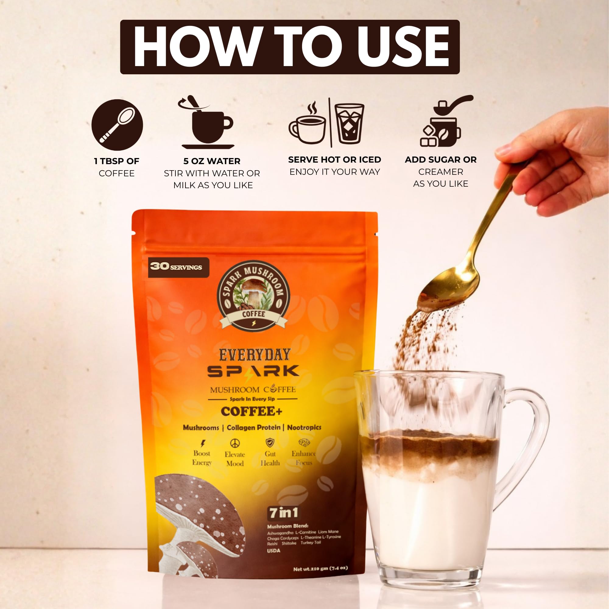 Spark Mushroom Coffee 200g back view packaging