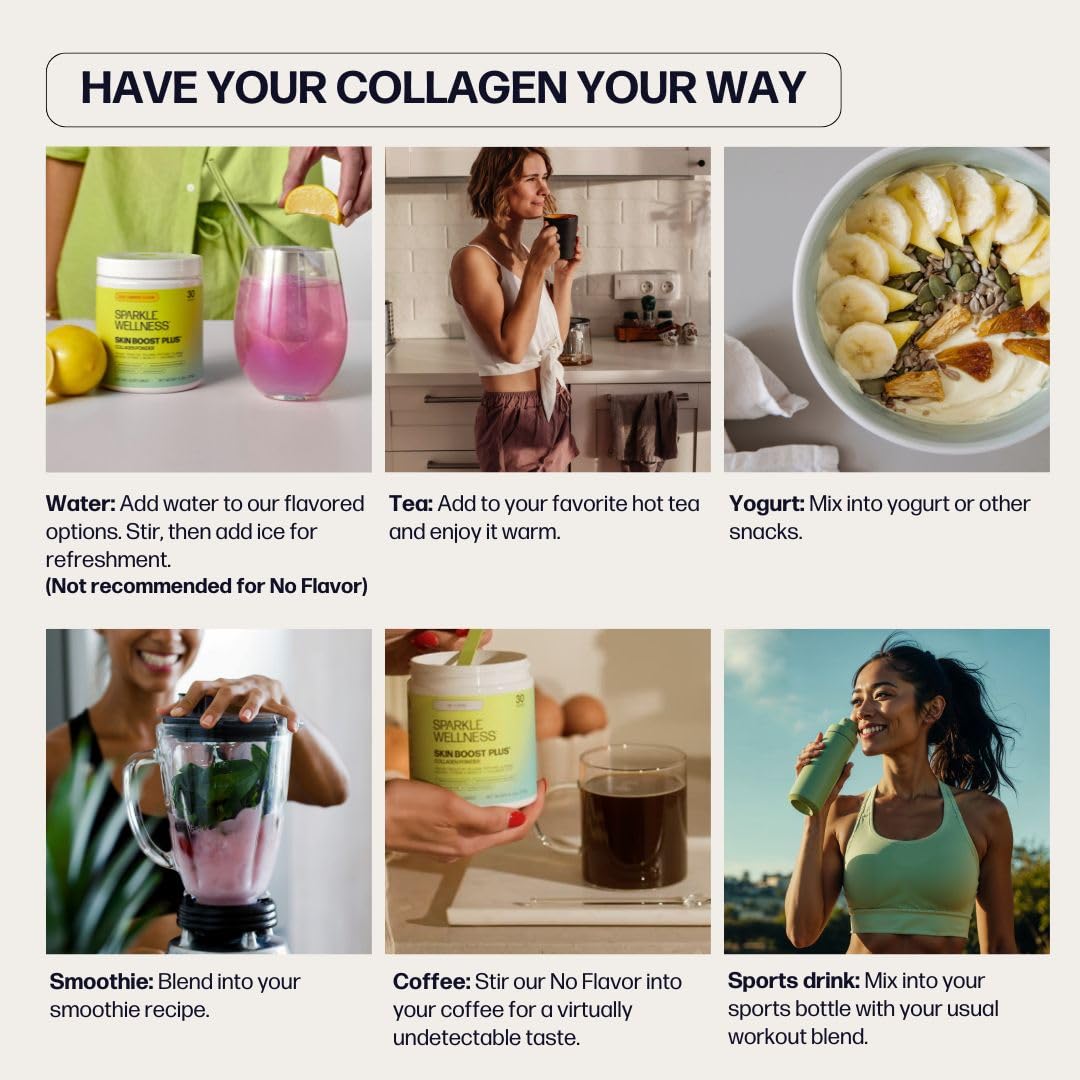 Sparkle Wellness Collagen Powder with a glass of water